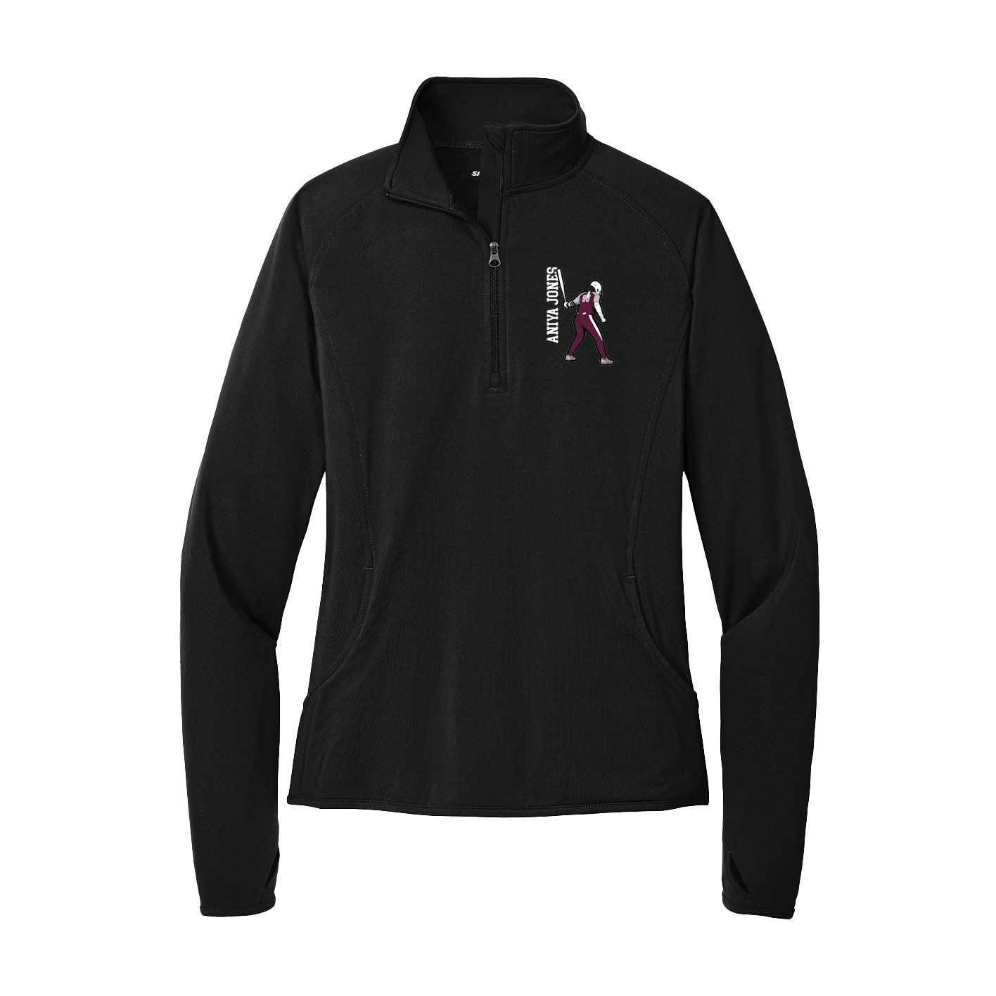 Women's Q-Zip Pullover — Name Vertical in Black