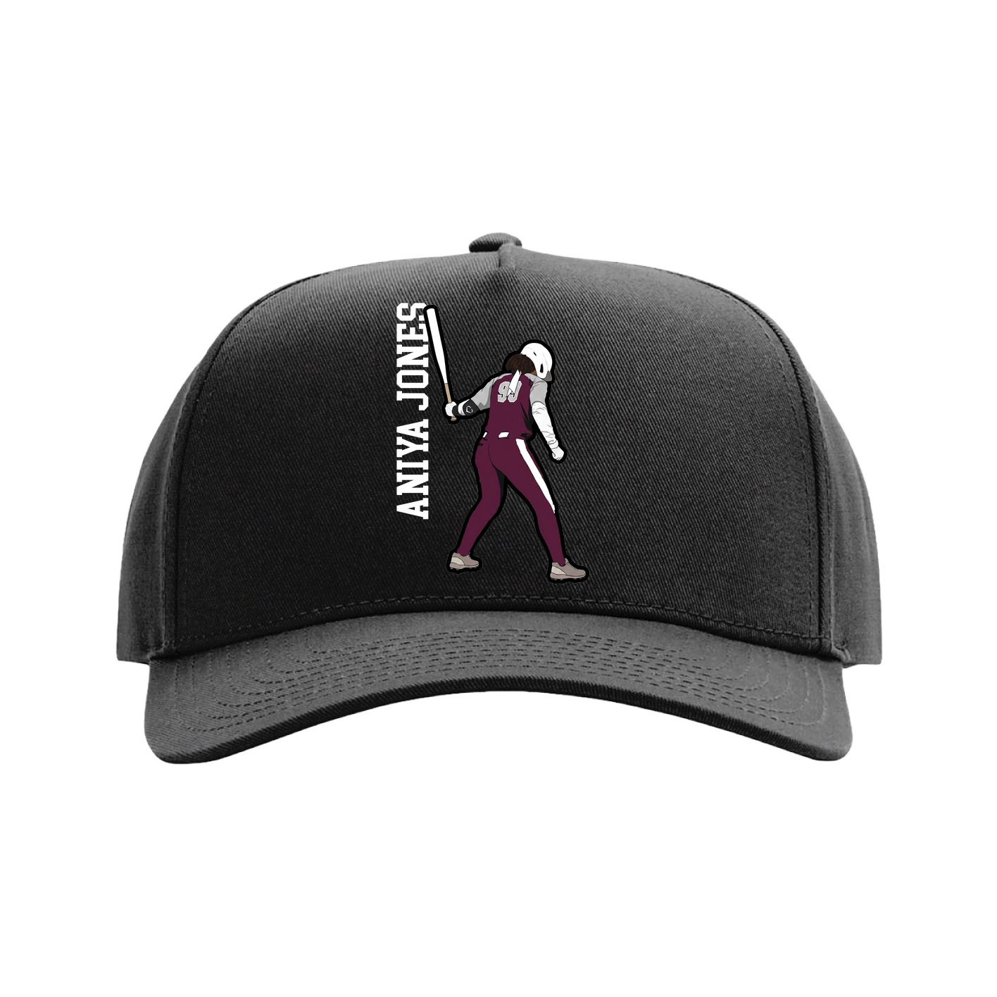 Full Fabric Five-Panel Champ Cap — Name Vertical in Black