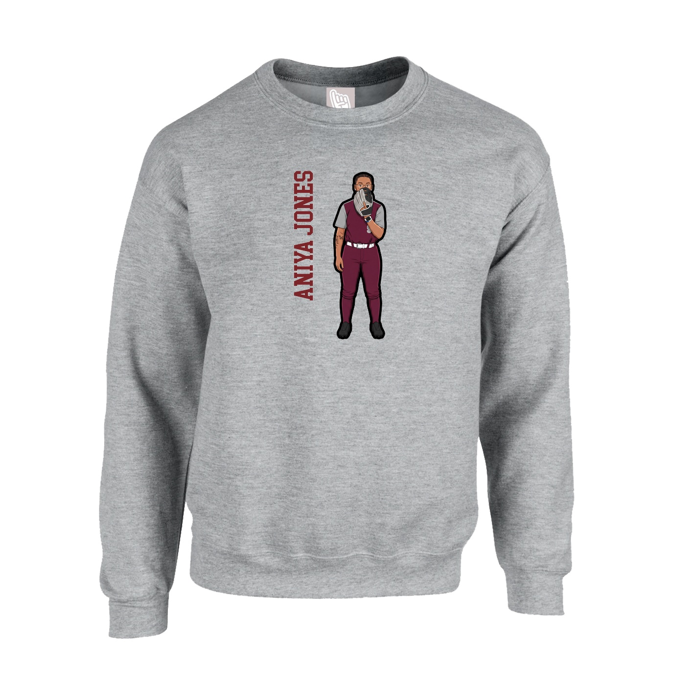 Fleece Crew — Name Vertical in Grey