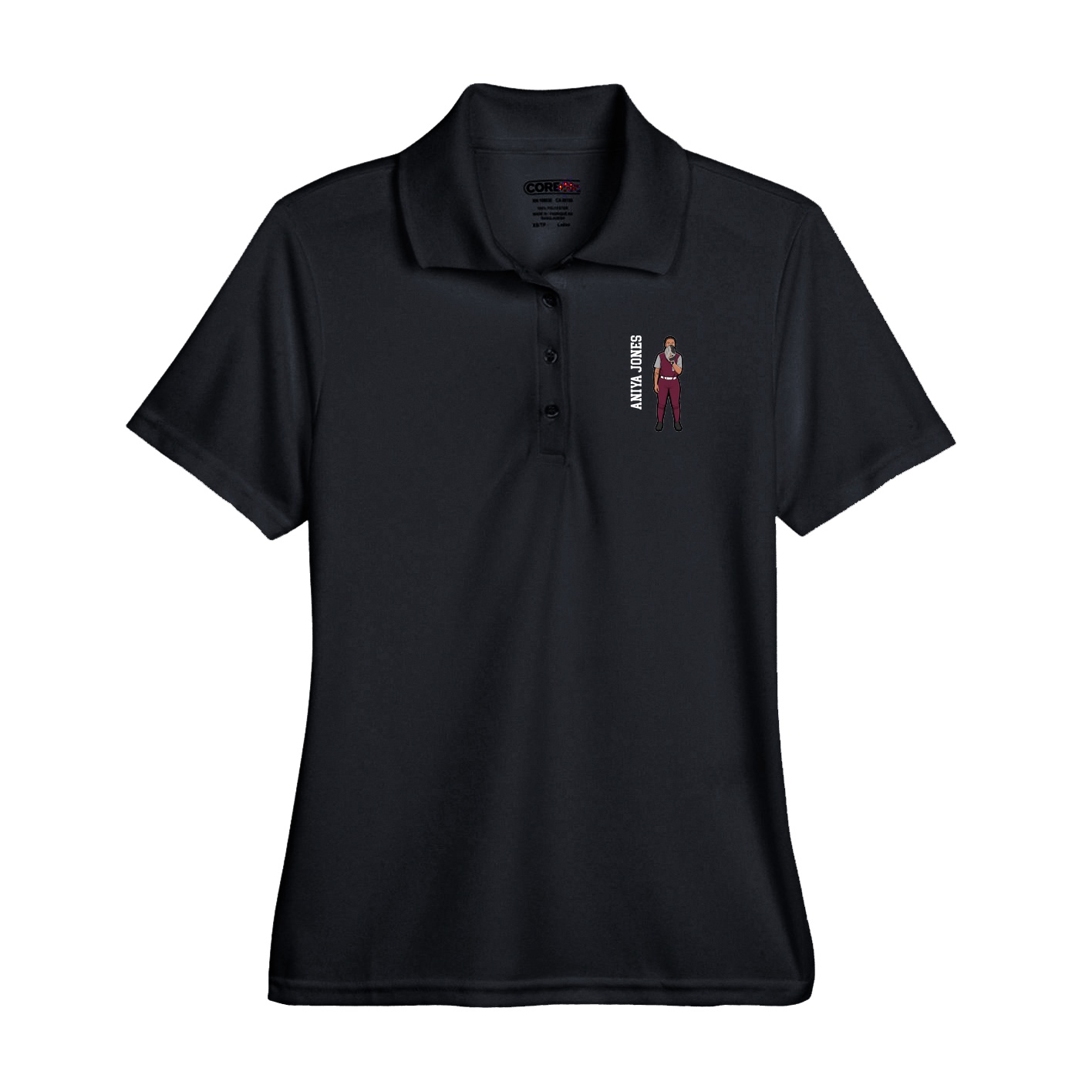 Performance Polo — Name Vertical in Black
