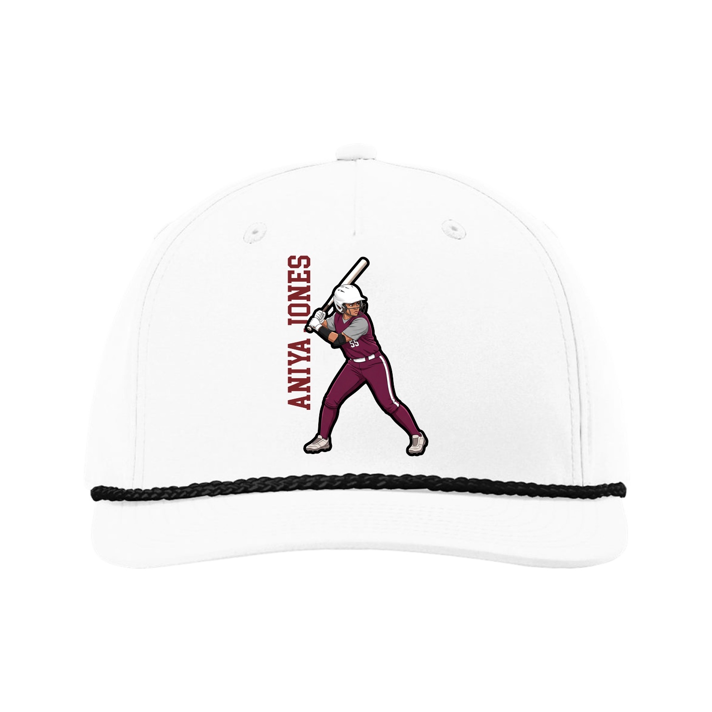 Five-Panel Classic Rope Cap — Name Vertical in White