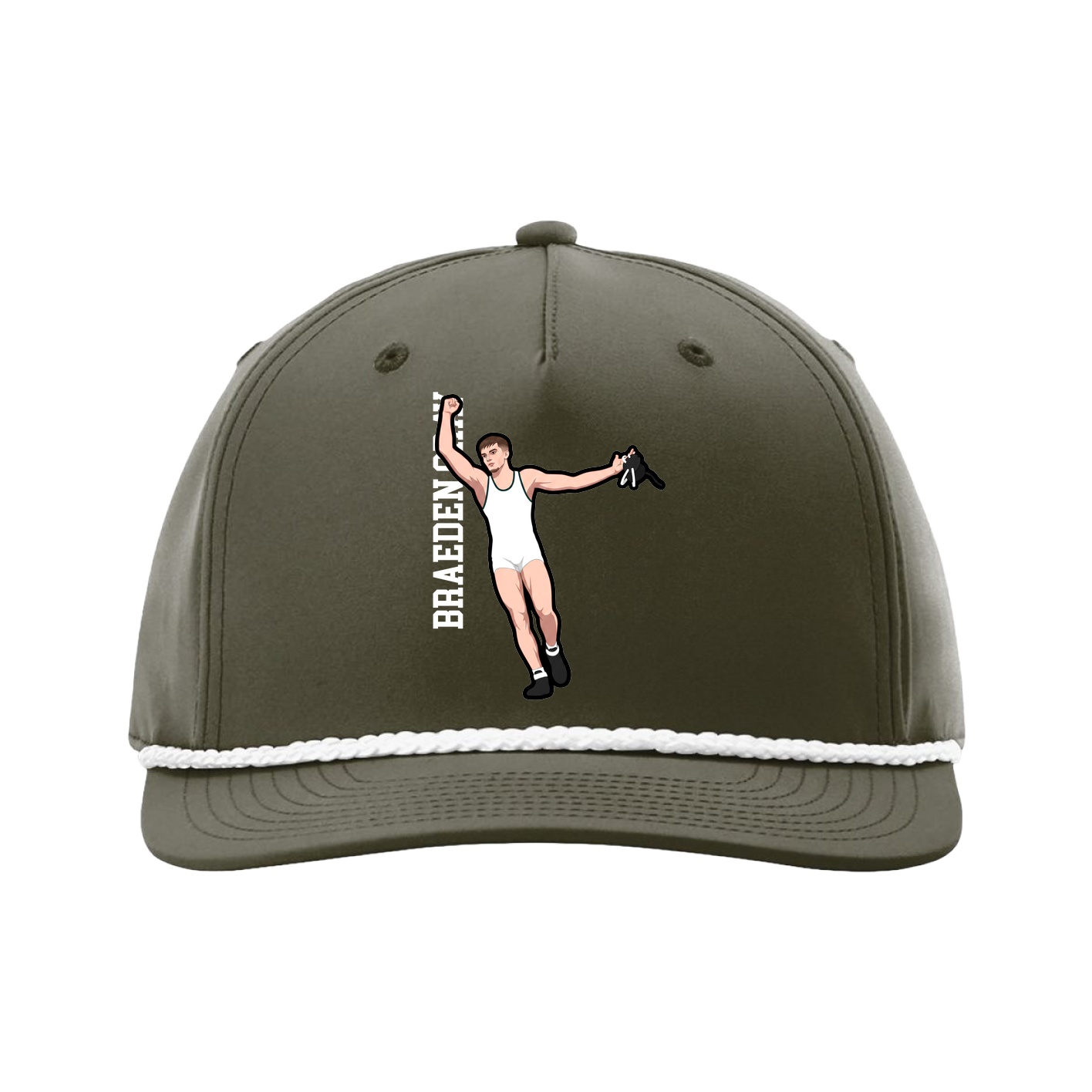 Five-Panel Classic Rope Cap — Name Vertical in Green