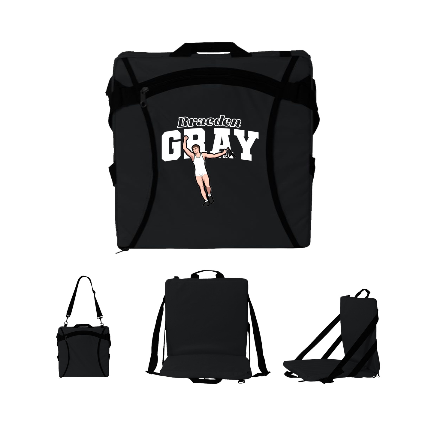 Folding Stadium Seat — Name Arch in Black