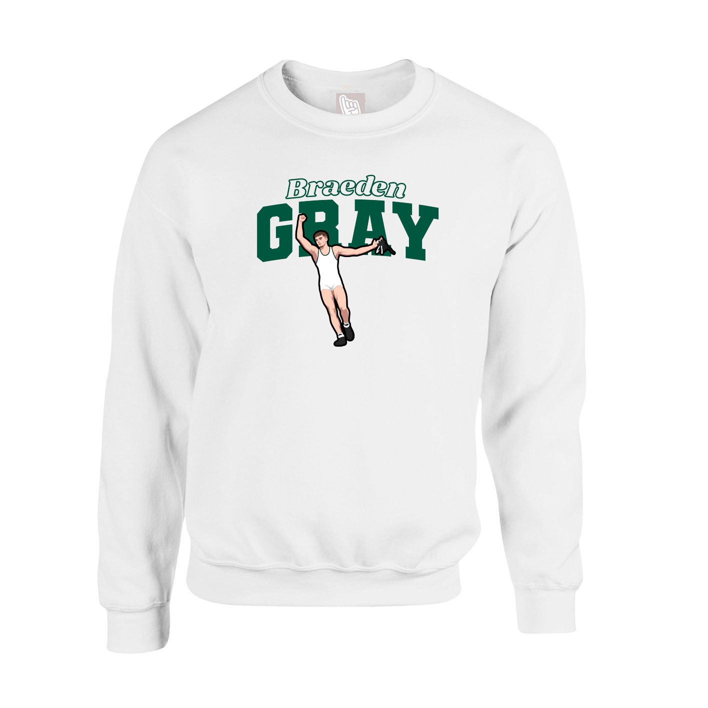 Fleece Crew — Name Arch in White