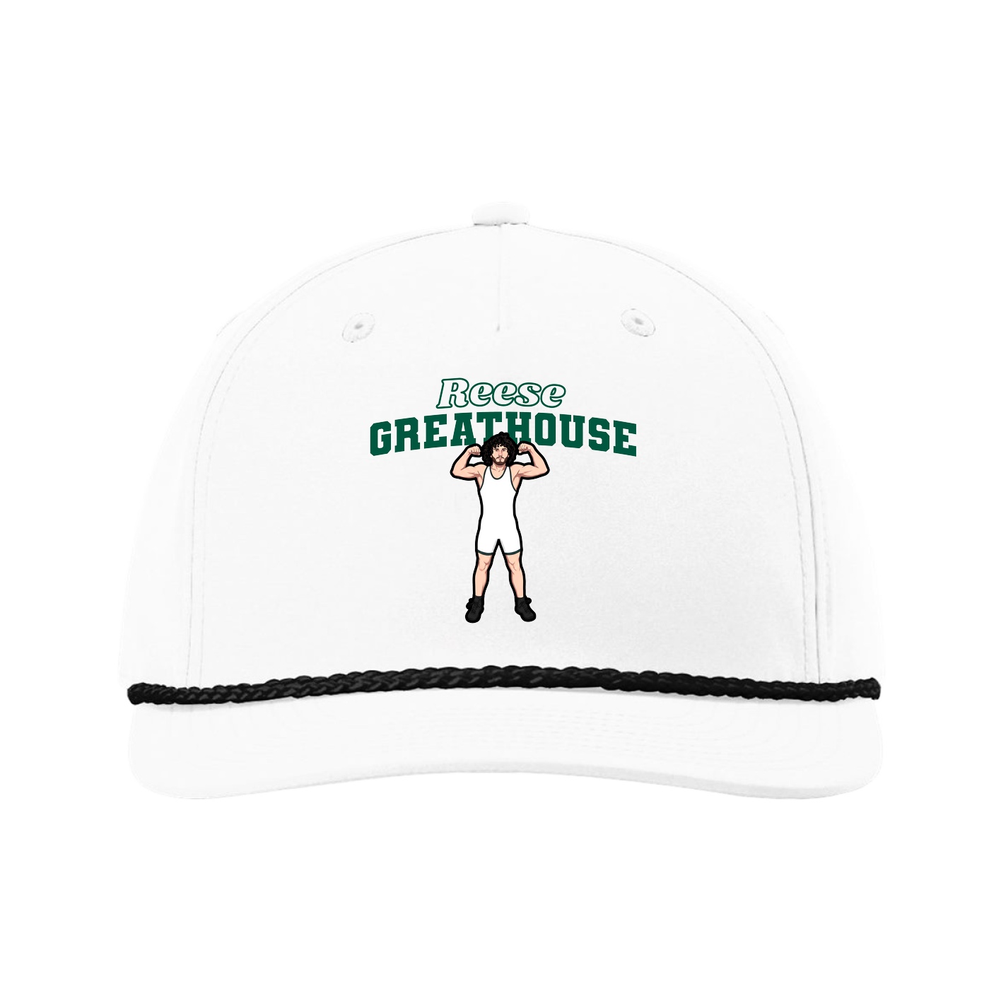 Five-Panel Classic Rope Cap — Name Arch in White