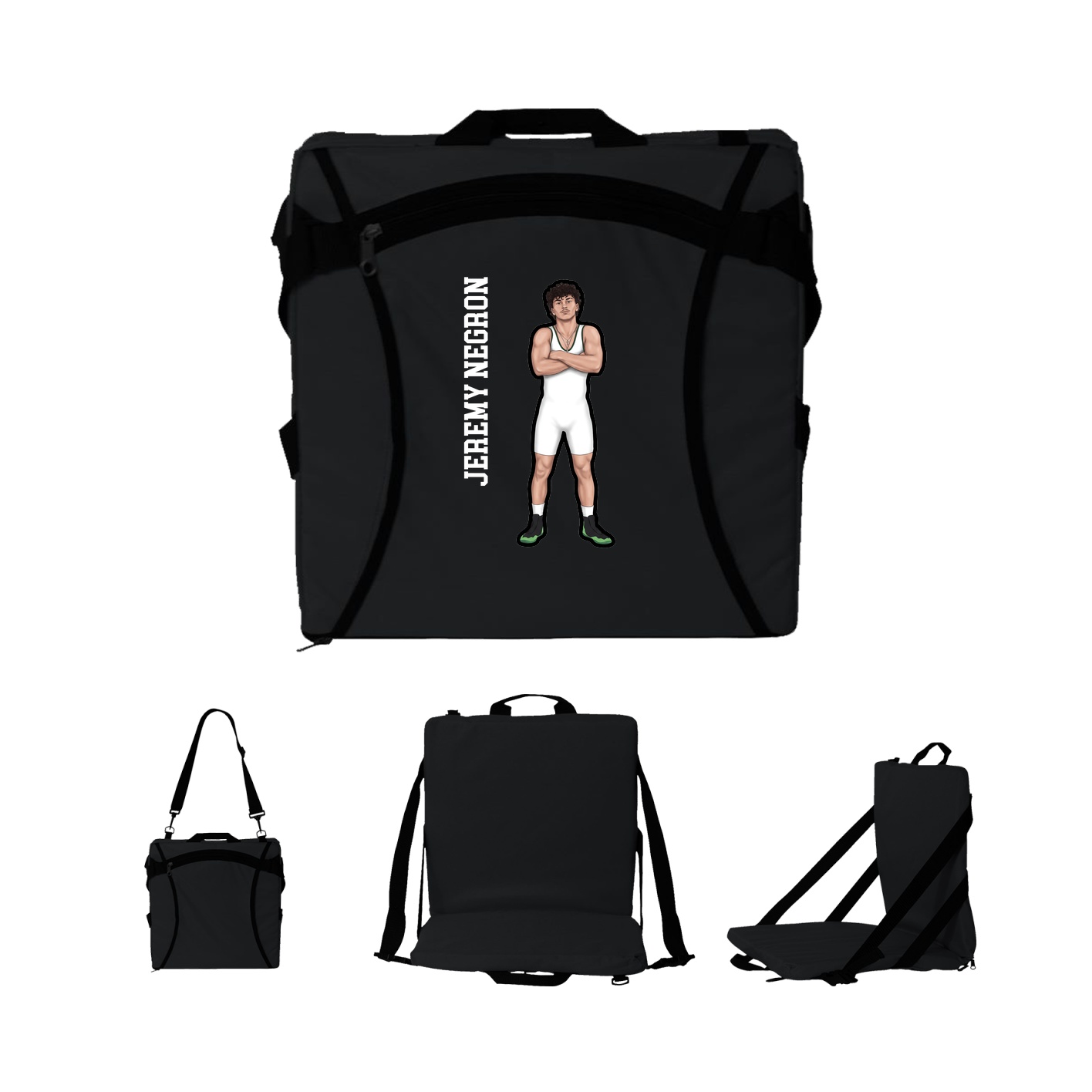 Folding Stadium Seat — Name Vertical in Black