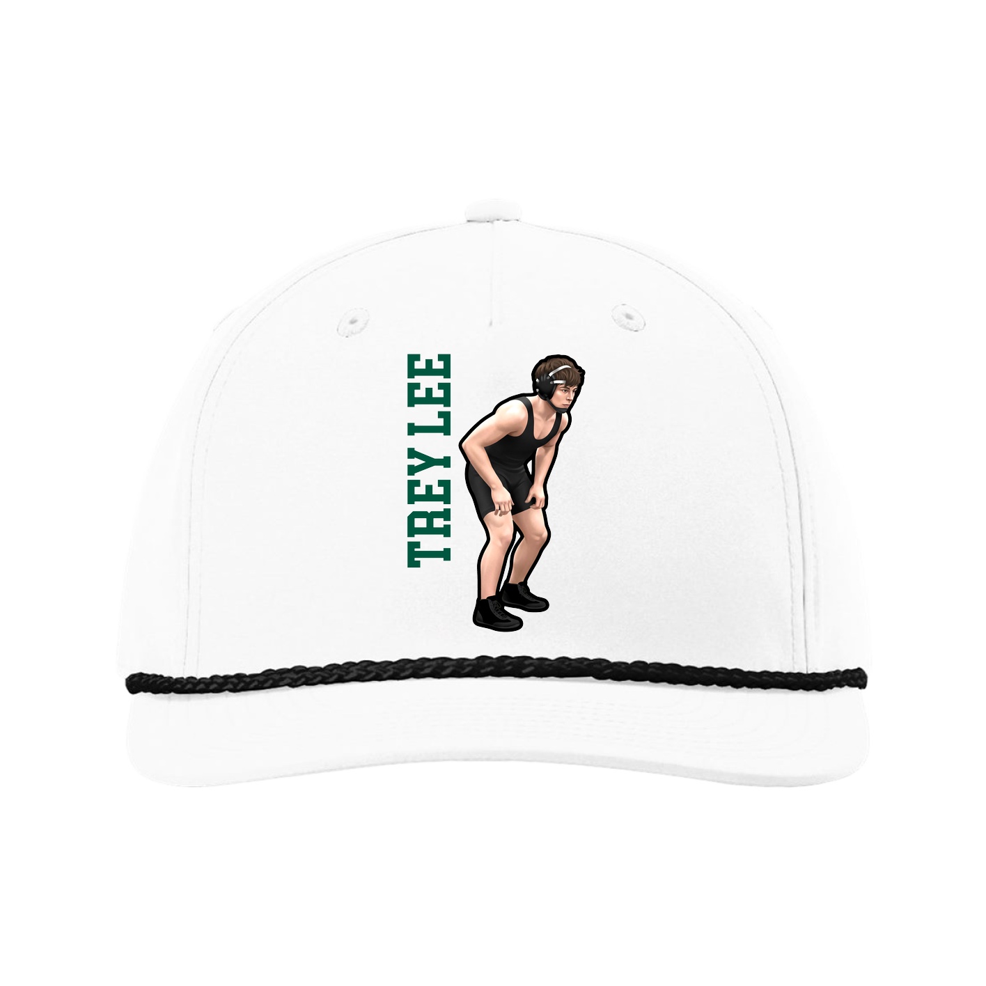 Five-Panel Classic Rope Cap — Name Vertical in White