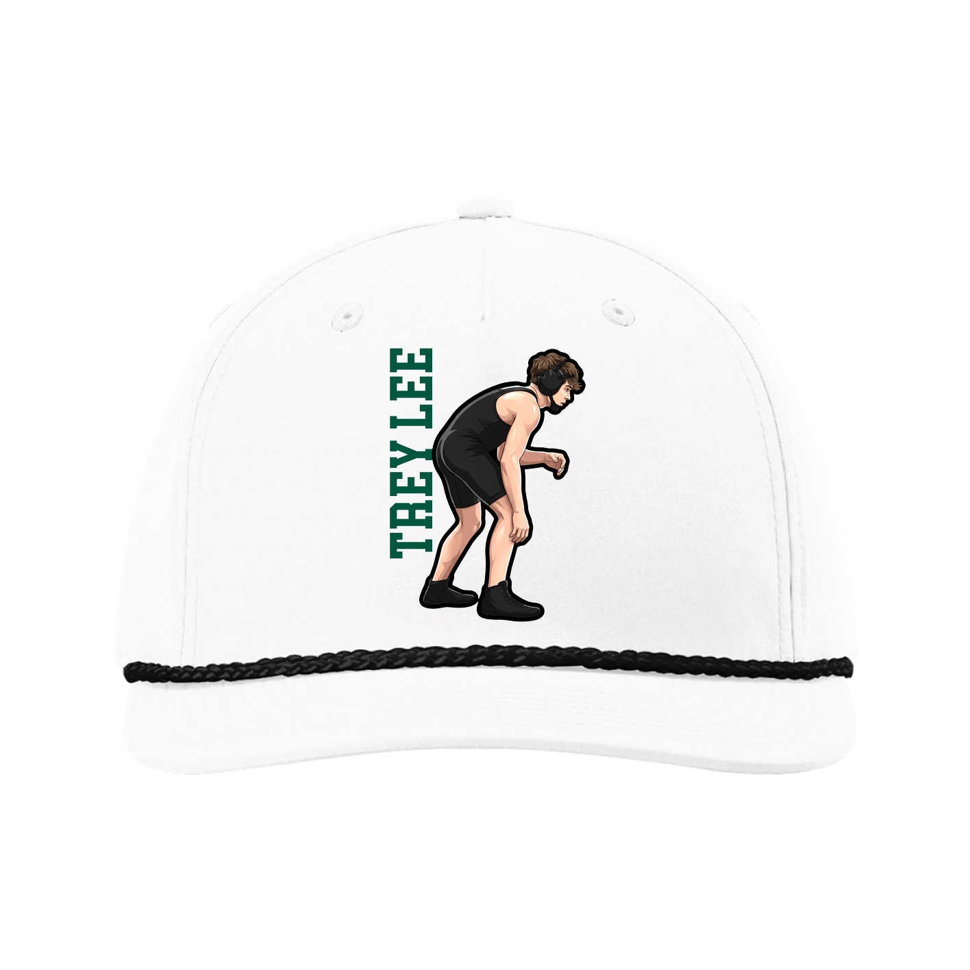 Five-Panel Classic Rope Cap — Name Vertical in White
