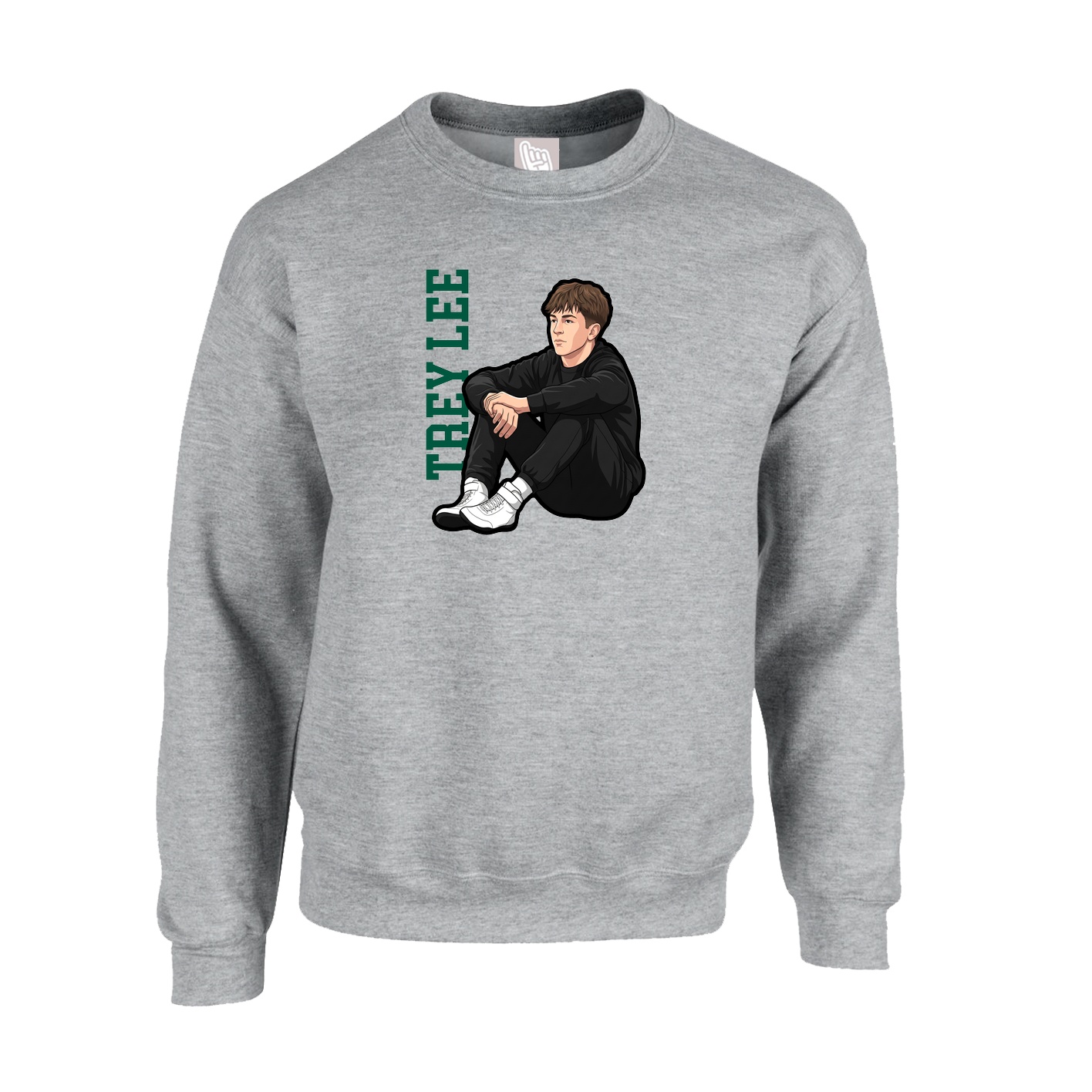 Fleece Crew — Name Vertical in Grey