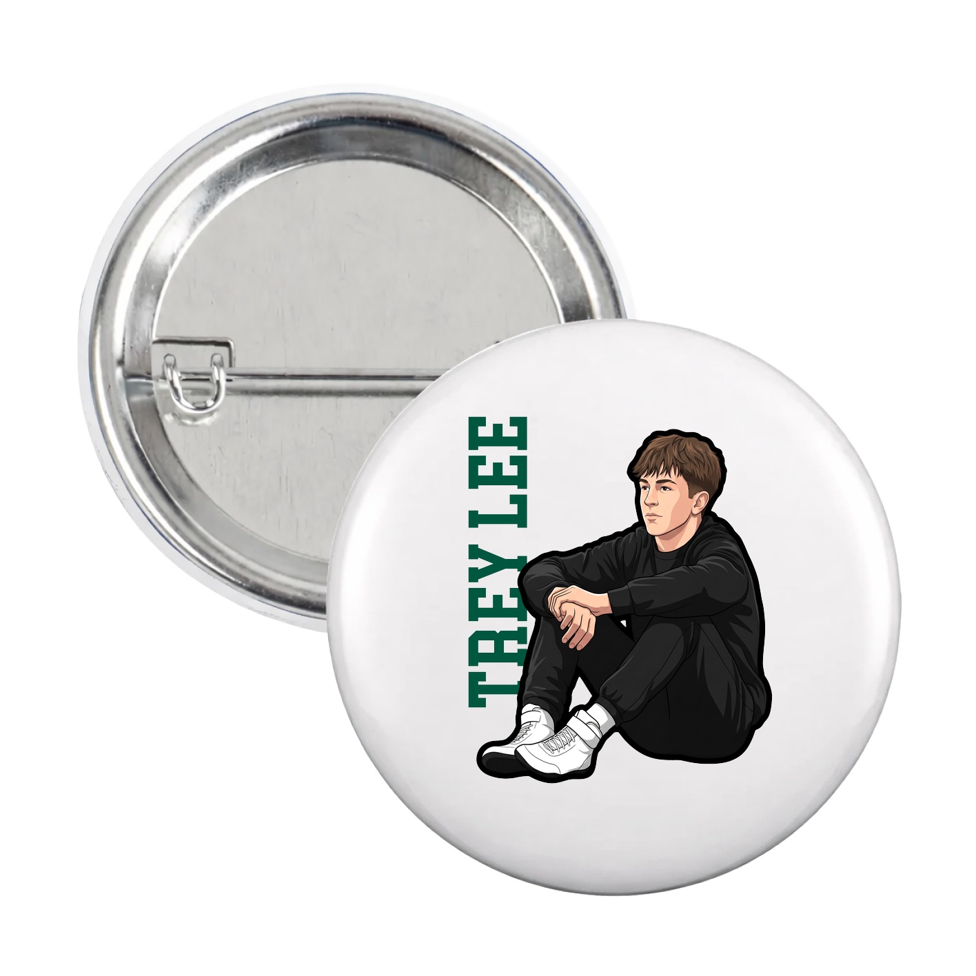 Game Day Button — Name Vertical in White