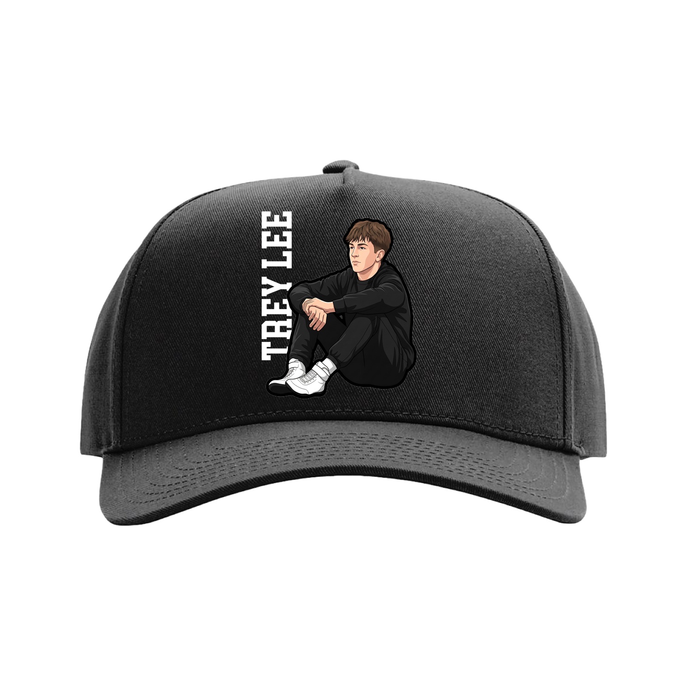 Full Fabric Five-Panel Champ Cap — Name Vertical in Black