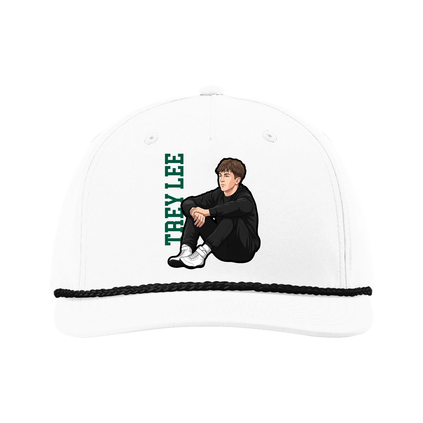 Five-Panel Classic Rope Cap — Name Vertical in White