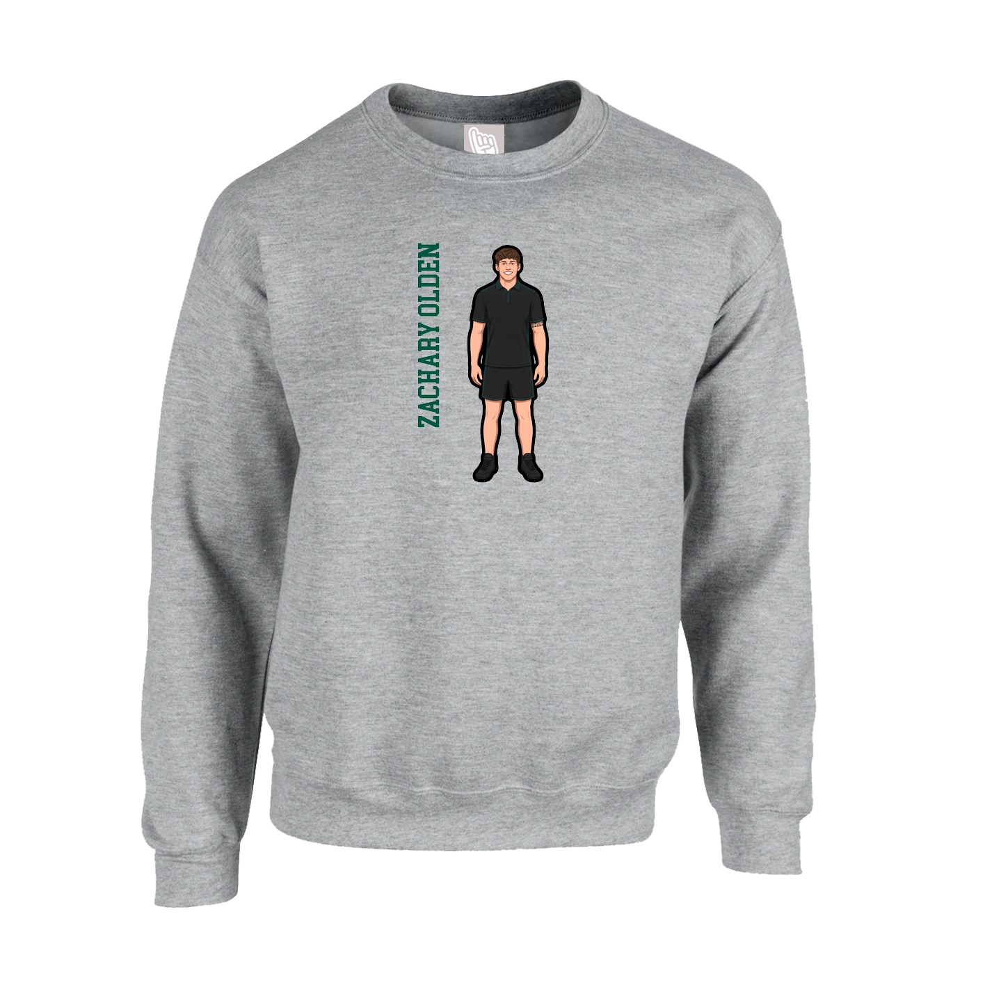 Fleece Crew — Name Vertical in Grey