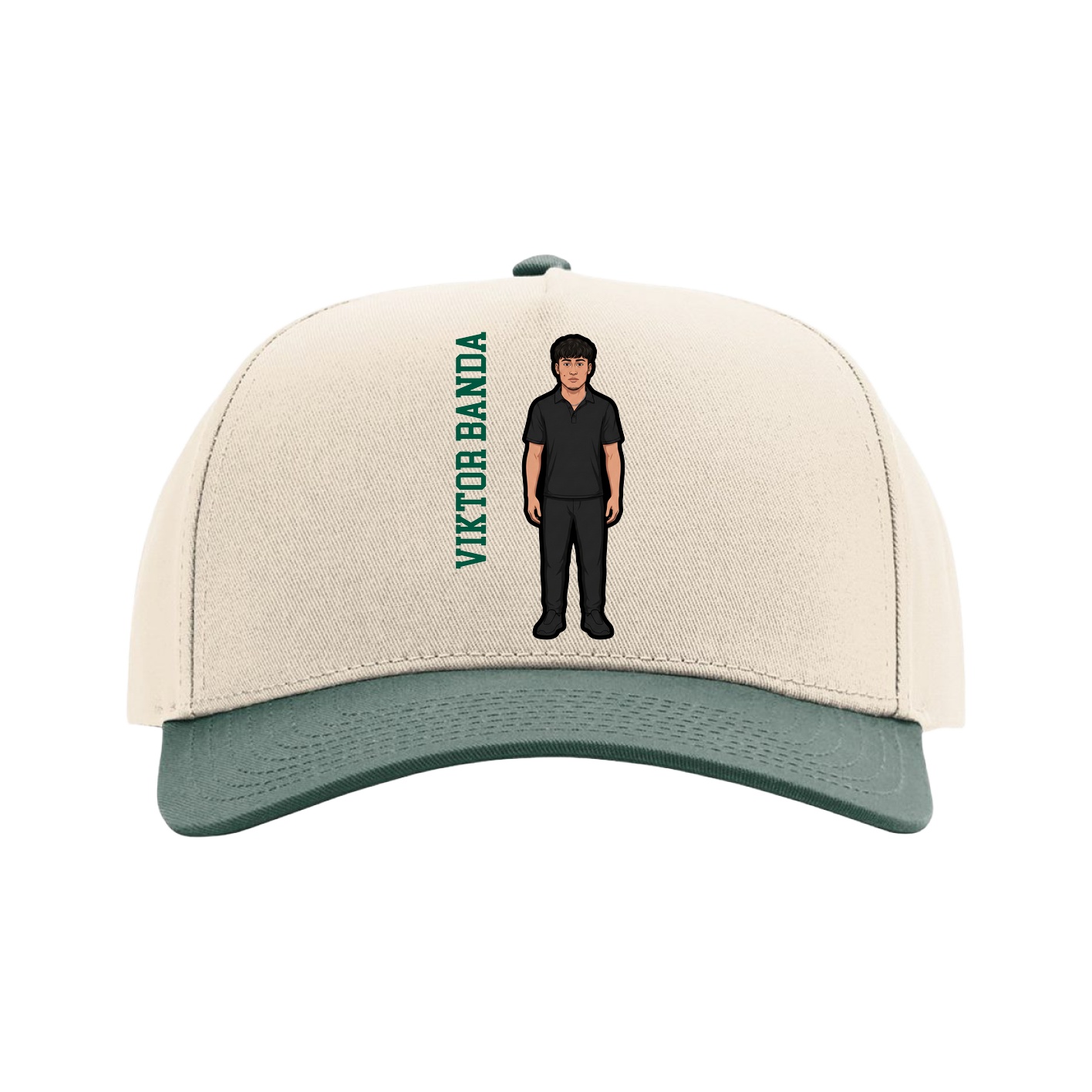 Full Fabric Five-Panel Champ Cap — Name Vertical in Cream/Green