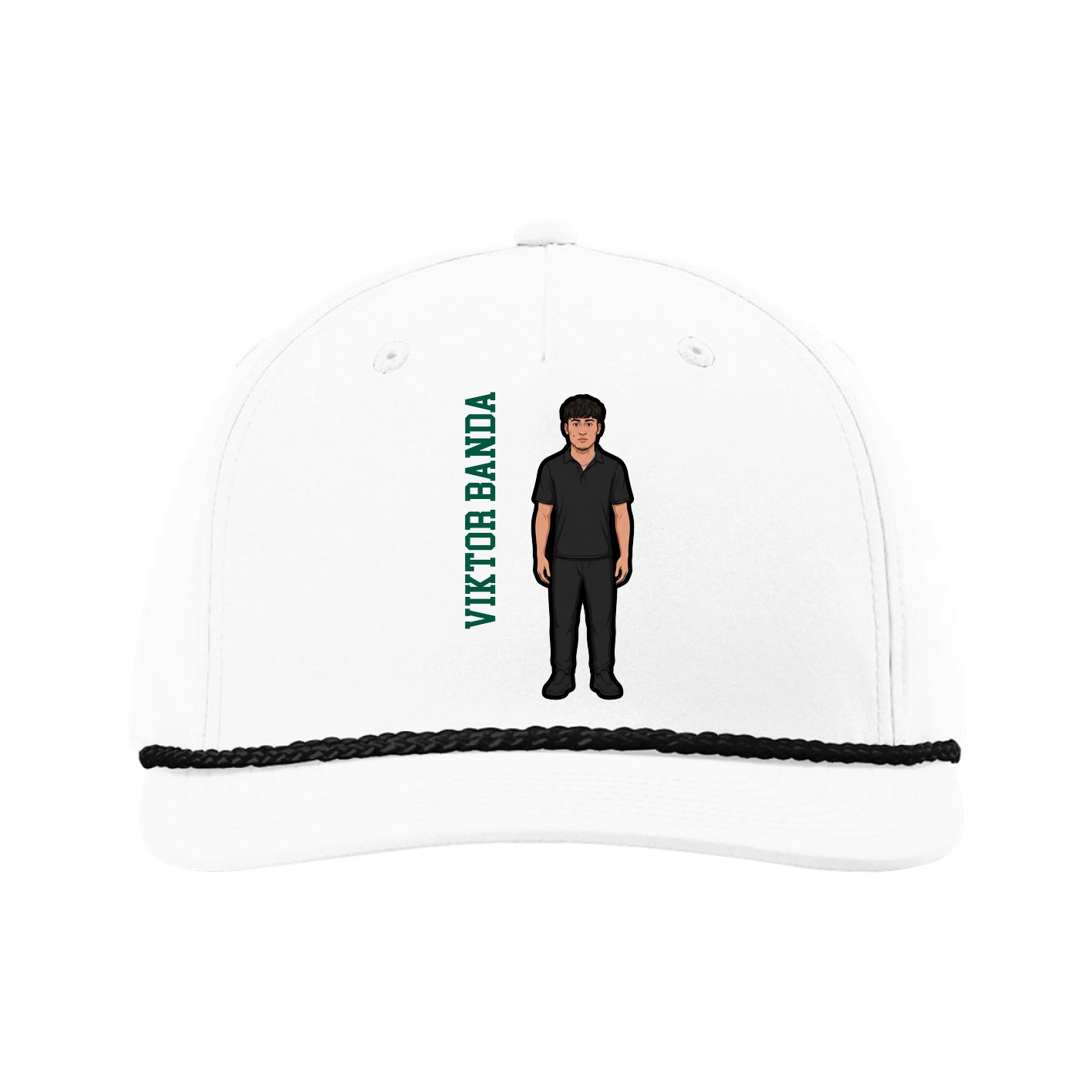 Five-Panel Classic Rope Cap — Name Vertical in White