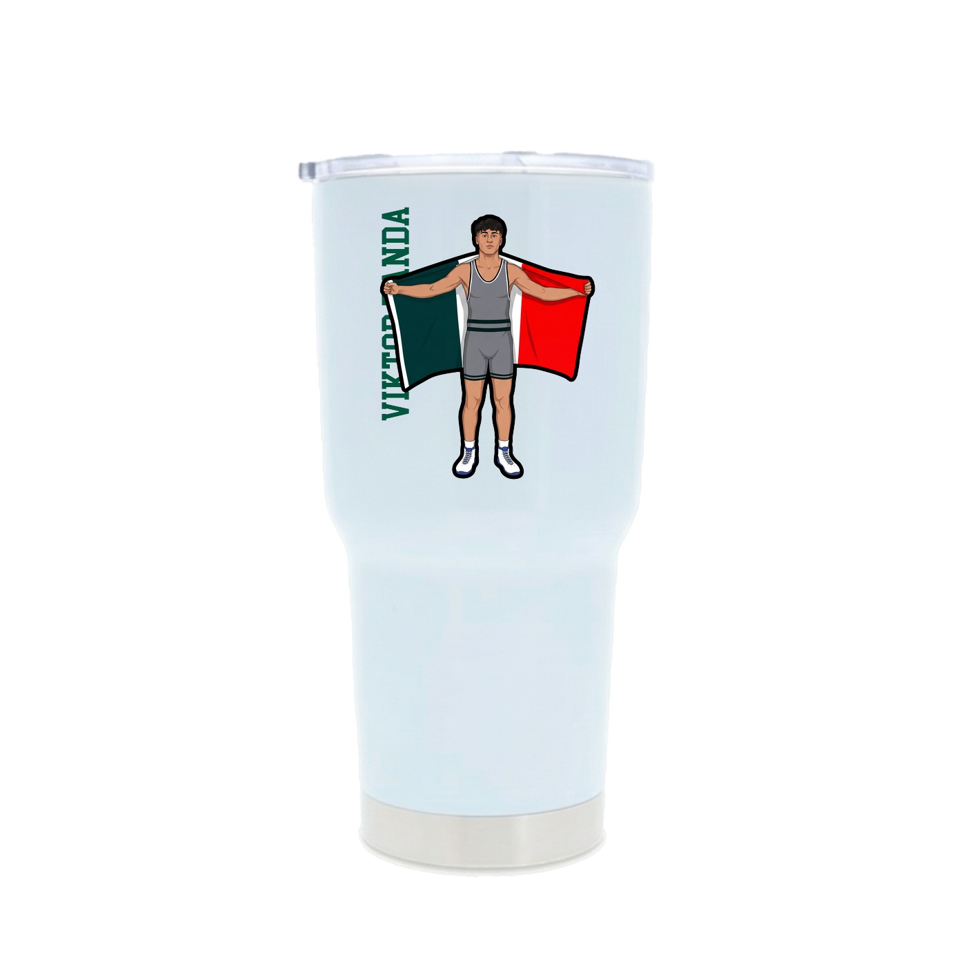 30oz Stainless Steel Tumbler — Name Vertical in White