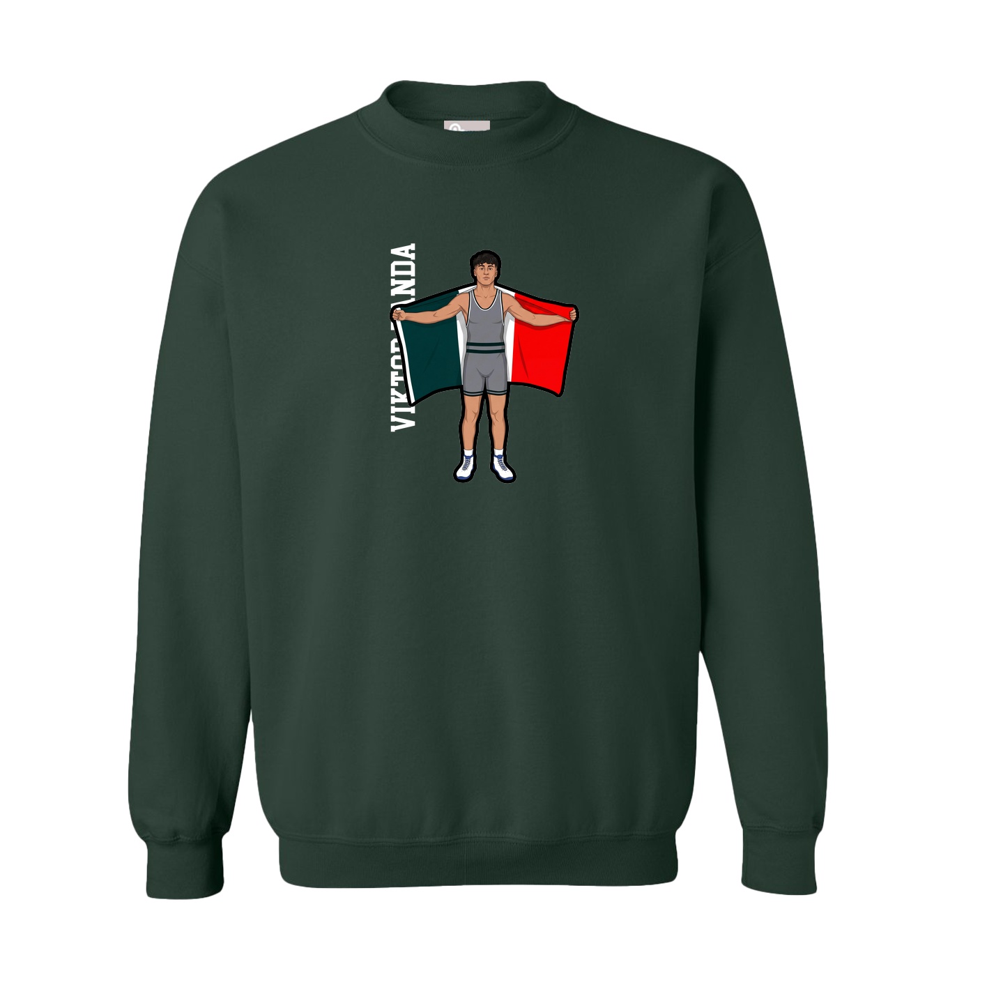 Fleece Crew — Name Vertical in Green