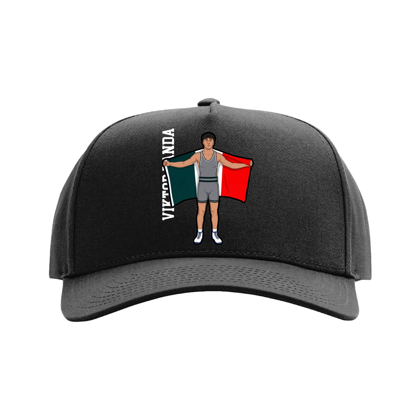 Full Fabric Five-Panel Champ Cap — Name Vertical in Black