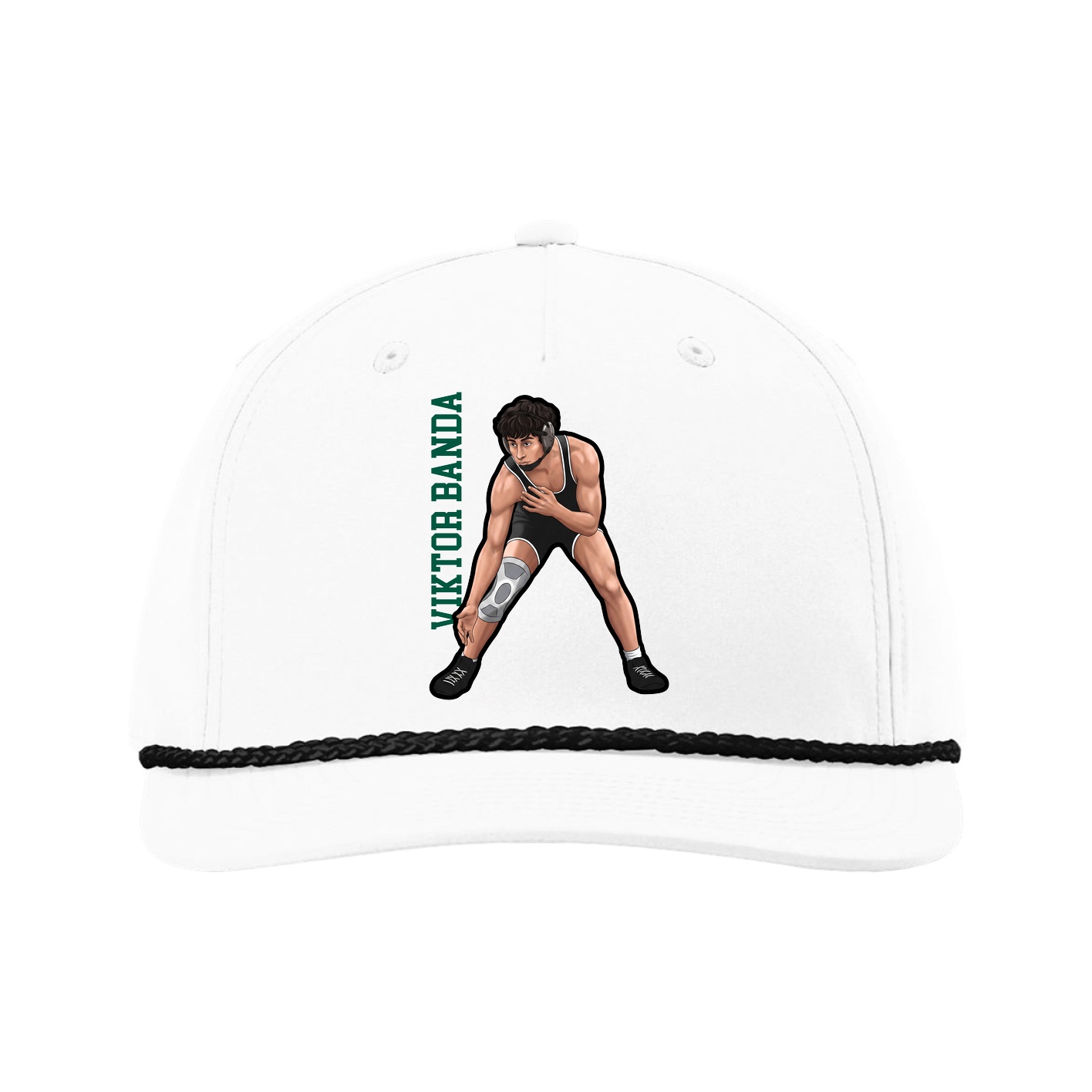 Five-Panel Classic Rope Cap — Name Vertical in White