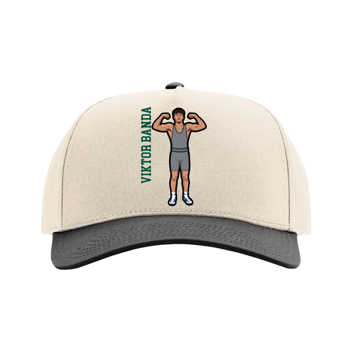 Full Fabric Five-Panel Champ Cap — Name Vertical in Cream/Black