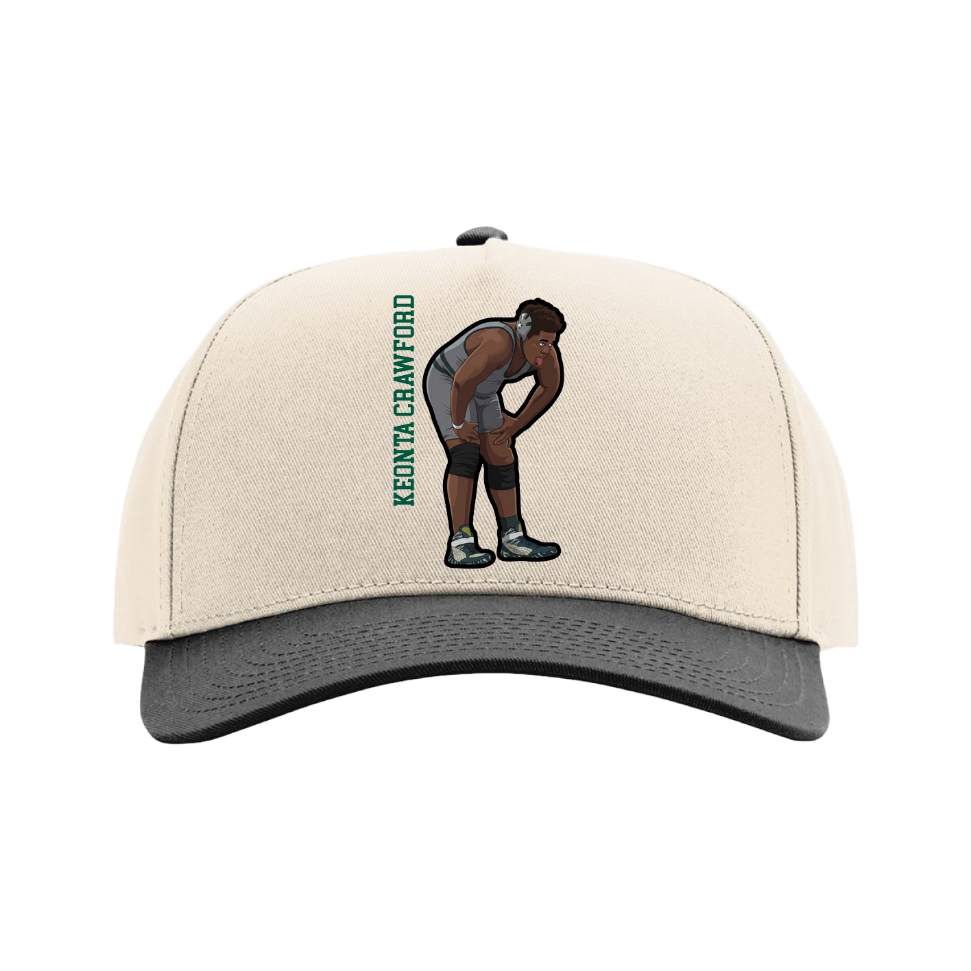 Full Fabric Five-Panel Champ Cap — Name Vertical in Cream/Black