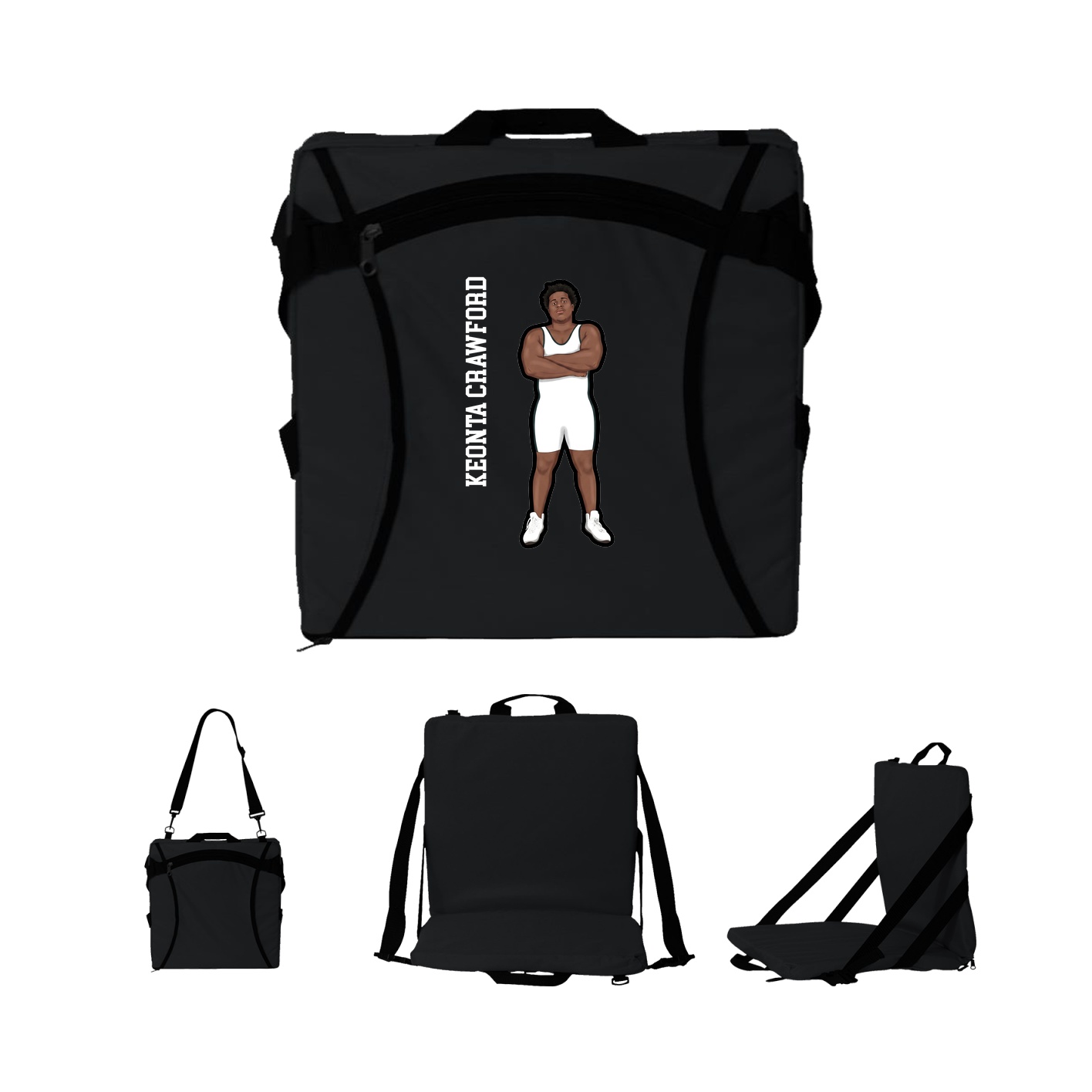 Folding Stadium Seat — Name Vertical in Black
