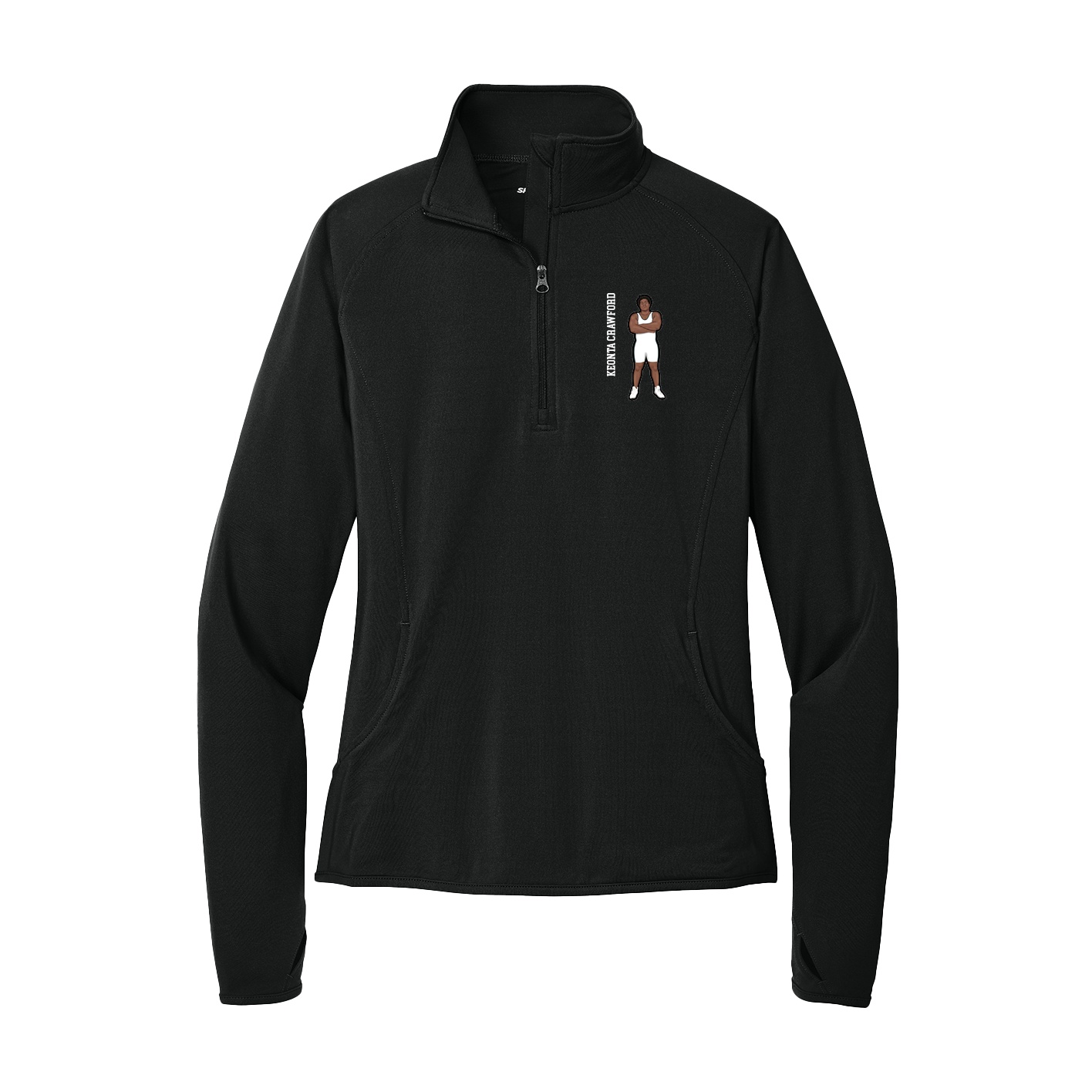 Women's Q-Zip Pullover — Name Vertical in Black