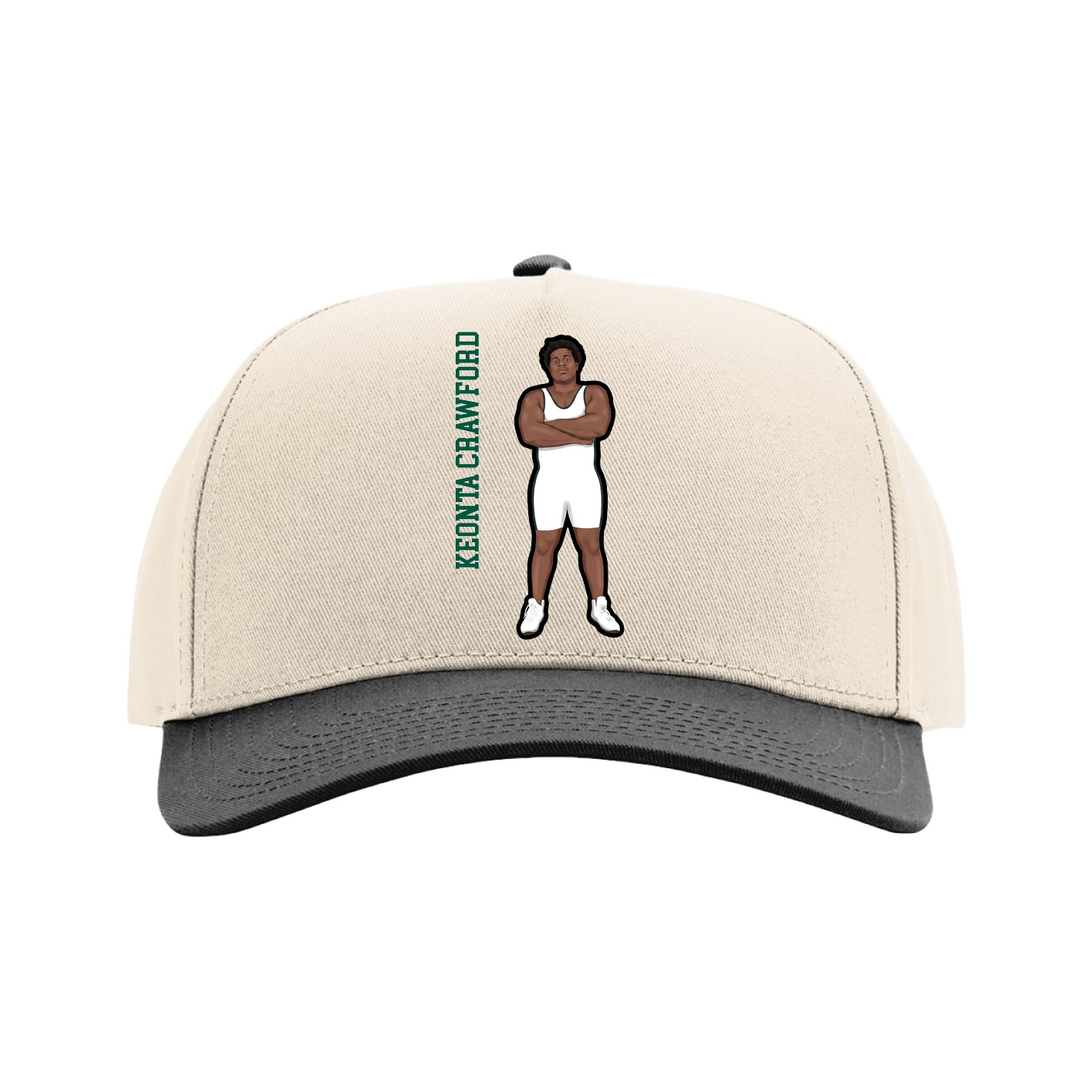 Full Fabric Five-Panel Champ Cap — Name Vertical in Cream/Black