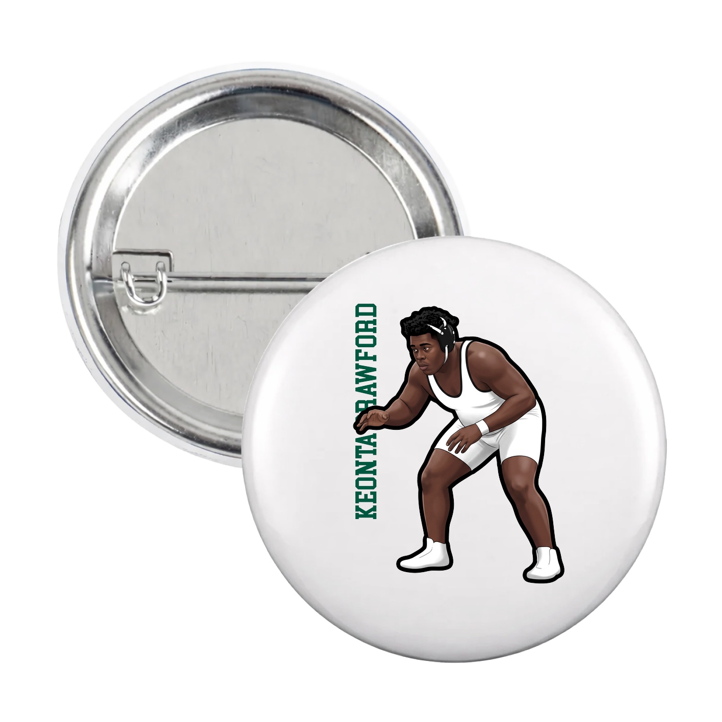 Game Day Button — Name Vertical in White