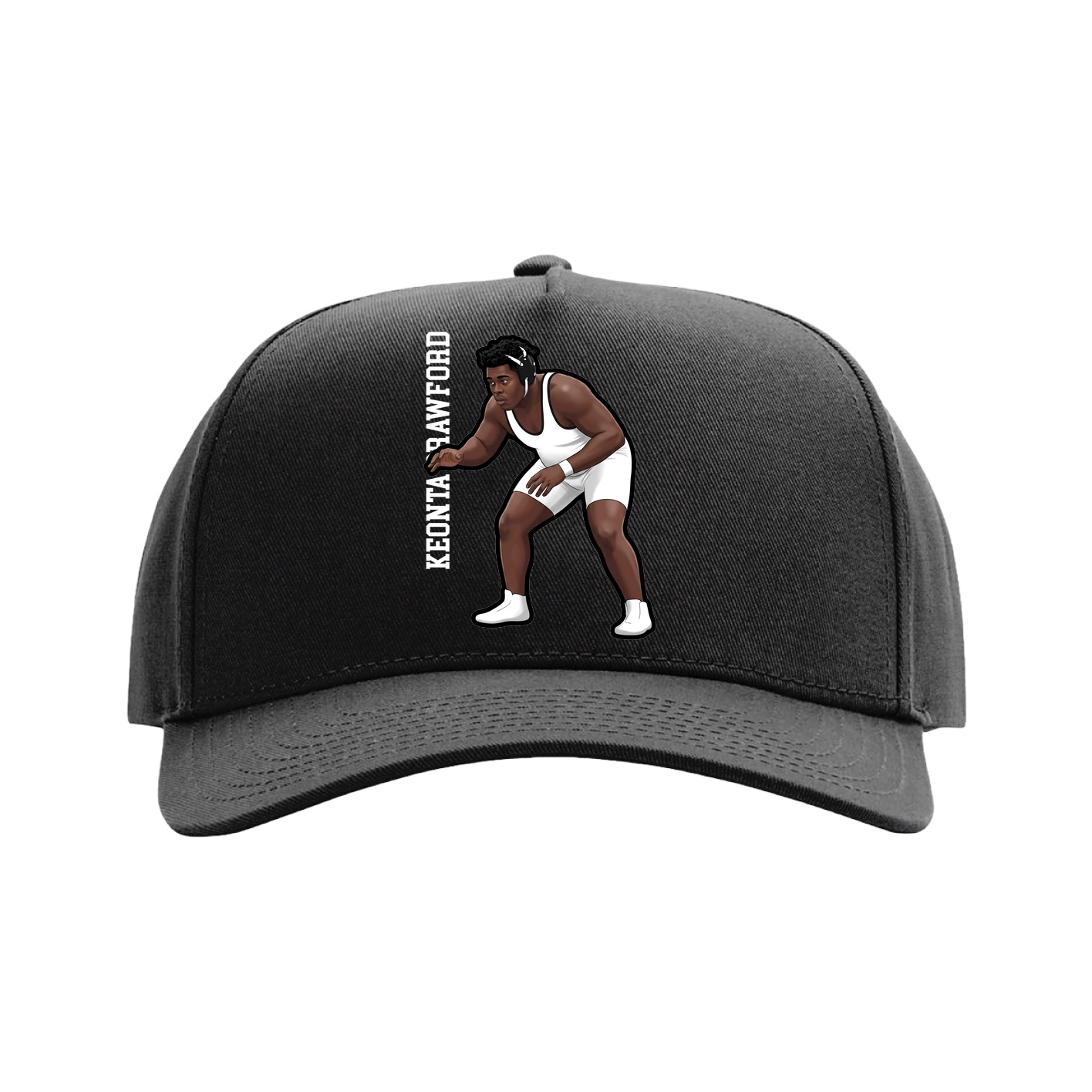 Full Fabric Five-Panel Champ Cap — Name Vertical in Black