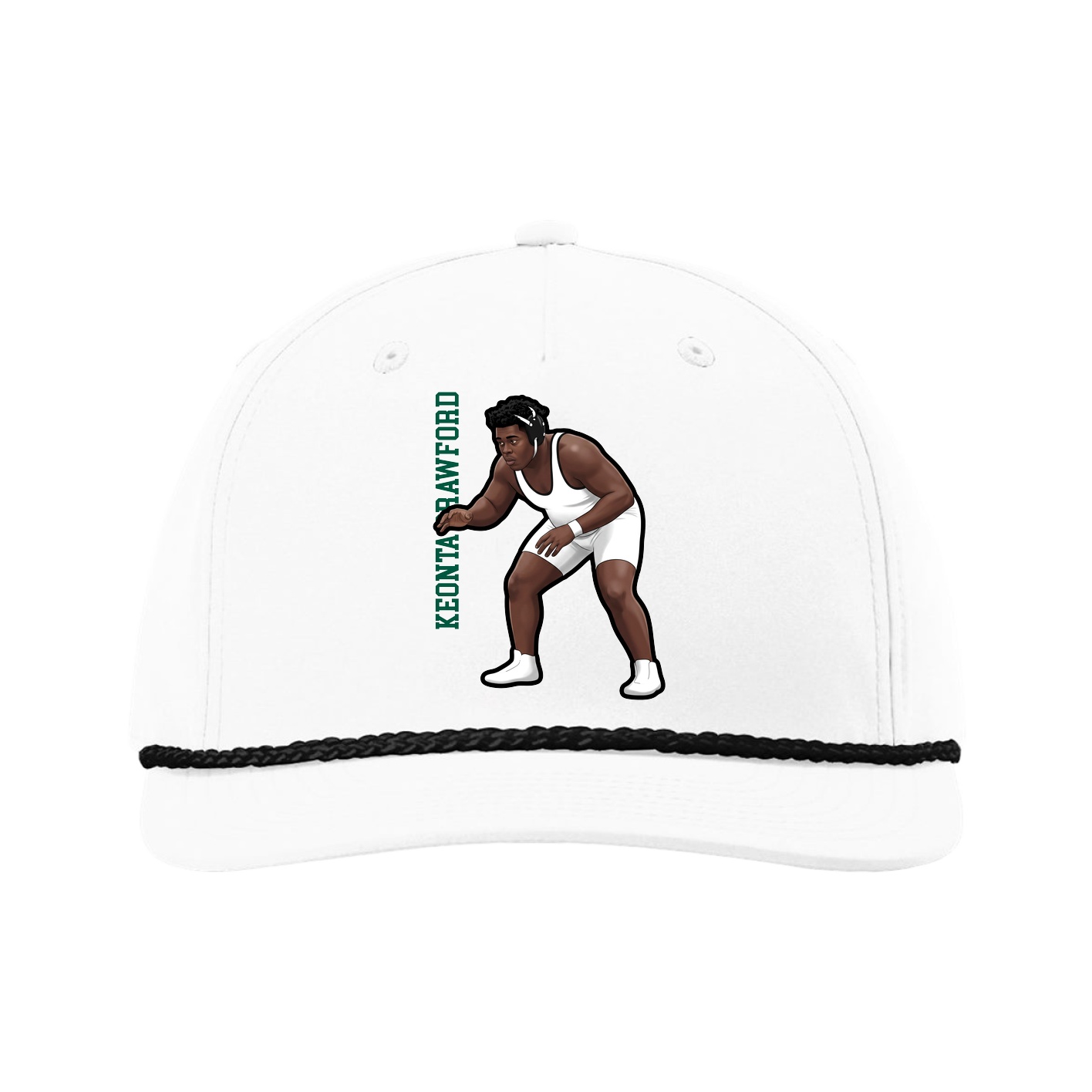 Five-Panel Classic Rope Cap — Name Vertical in White