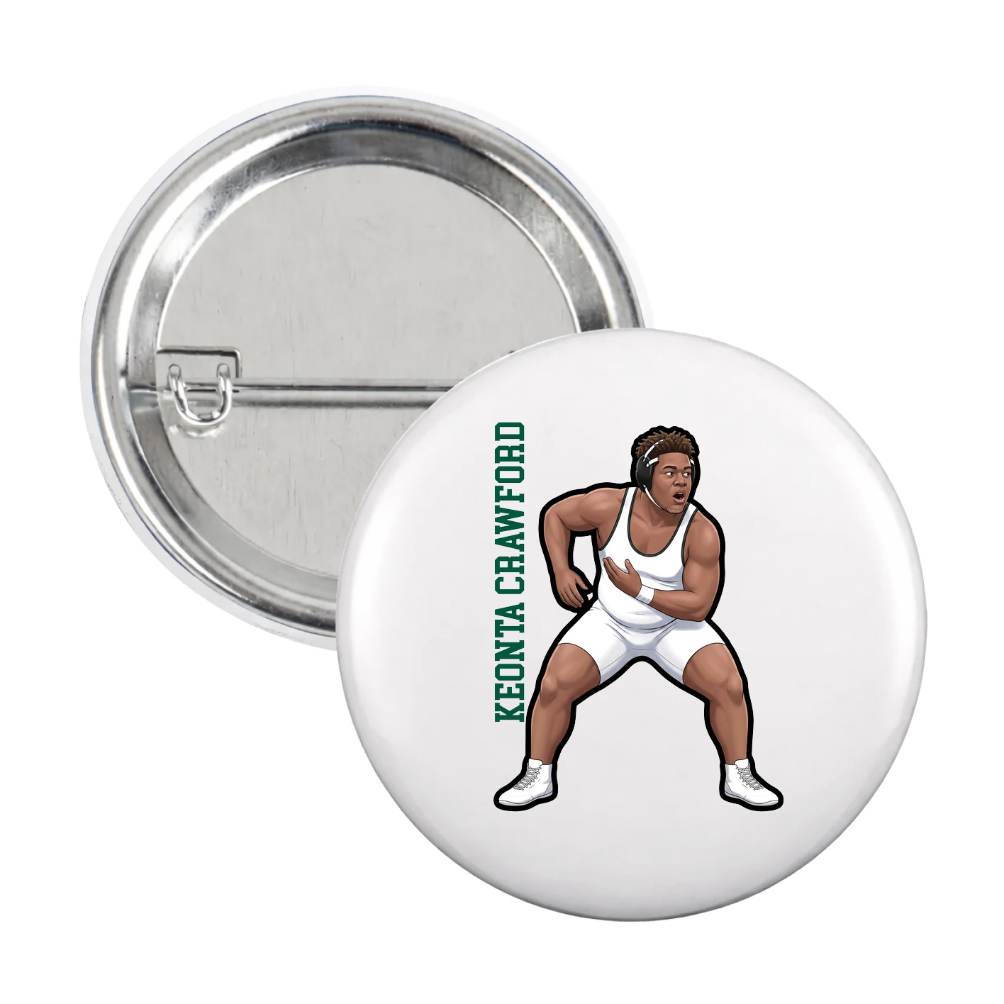 Game Day Button — Name Vertical in White