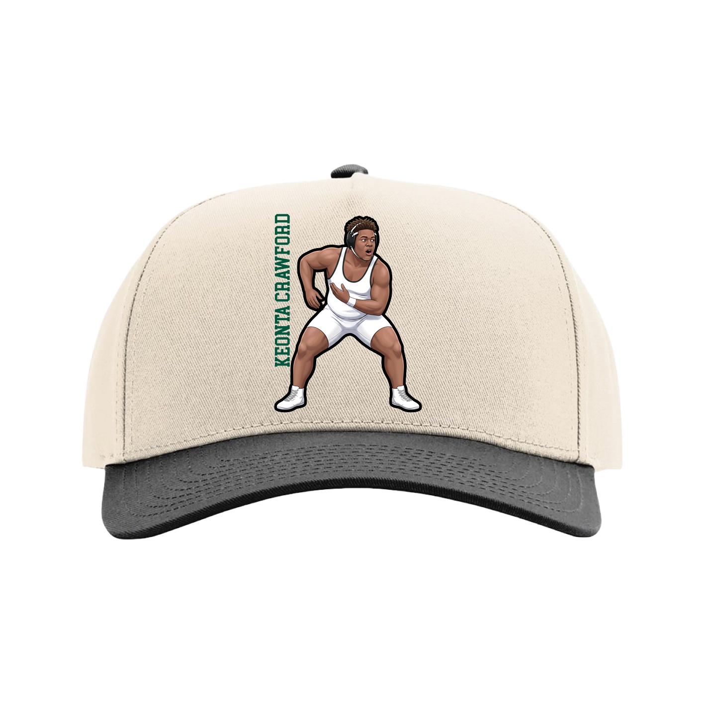 Full Fabric Five-Panel Champ Cap — Name Vertical in Cream/Black