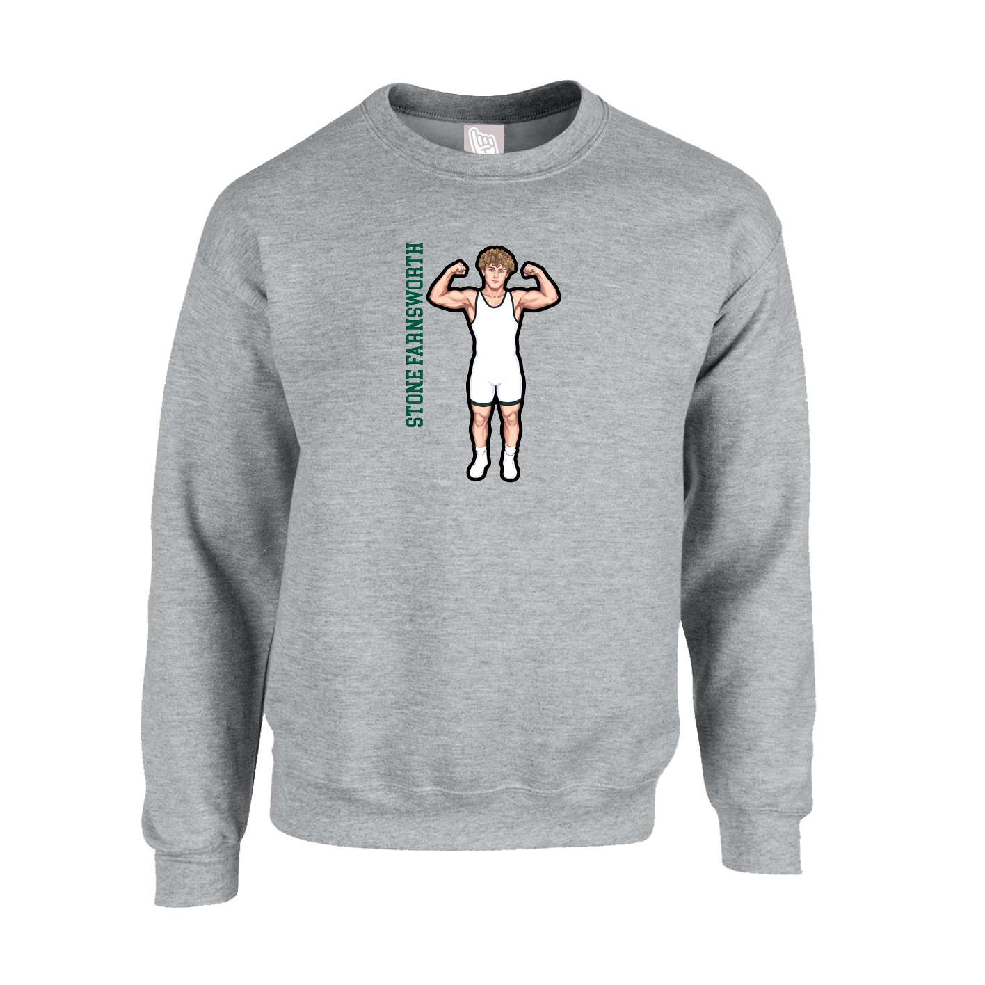 Fleece Crew — Name Vertical in Grey