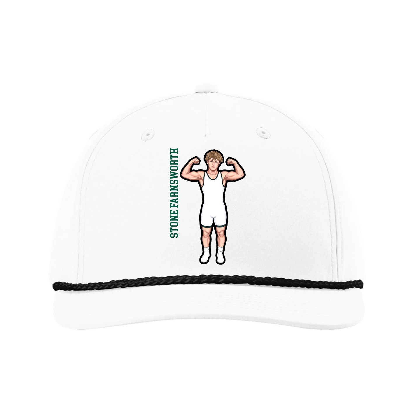 Five-Panel Classic Rope Cap — Name Vertical in White