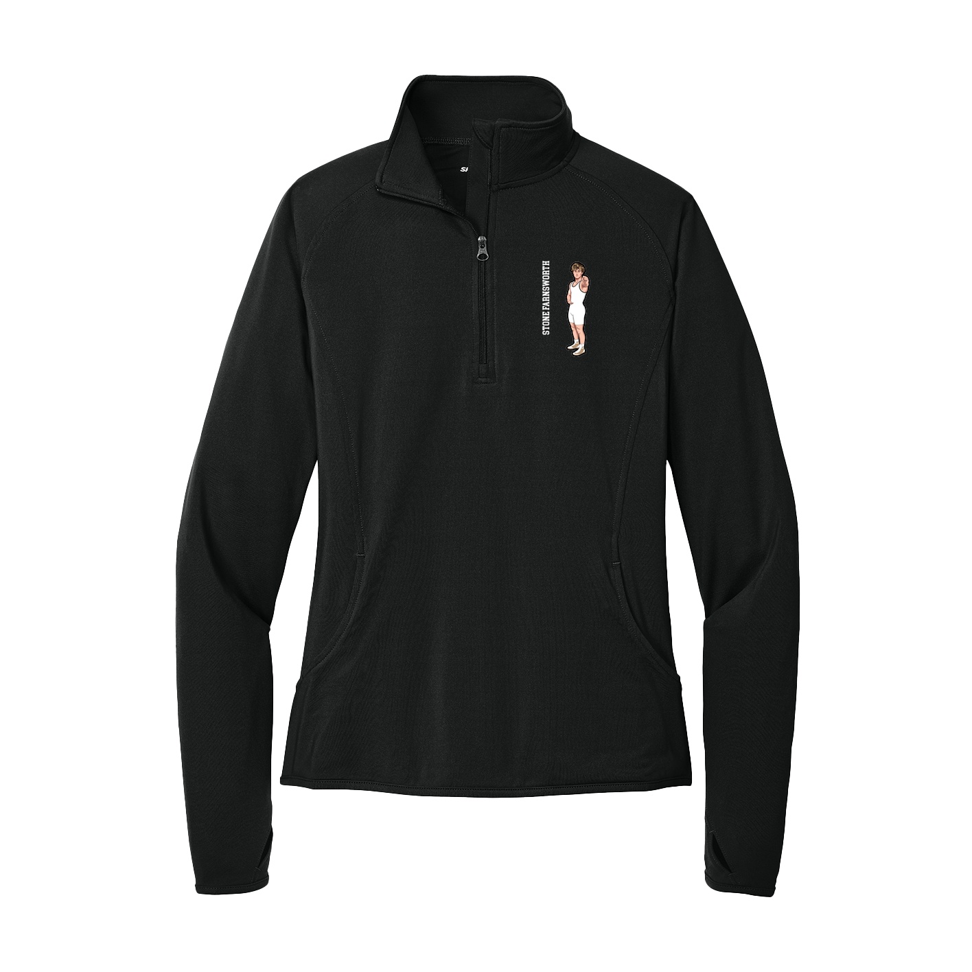 Women's Q-Zip Pullover — Name Vertical in Black