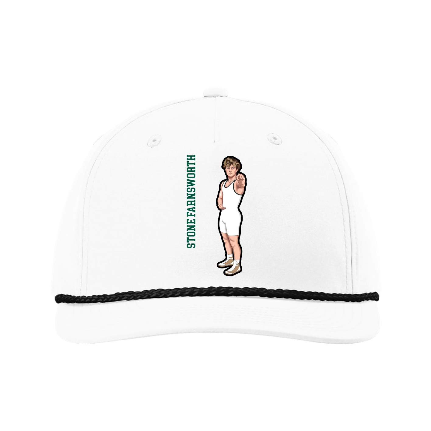 Five-Panel Classic Rope Cap — Name Vertical in White