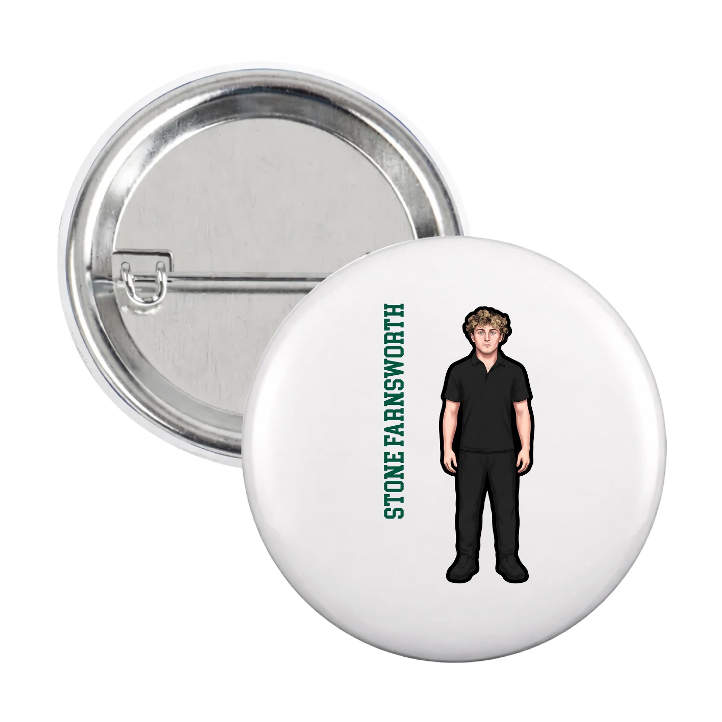 Game Day Button — Name Vertical in White