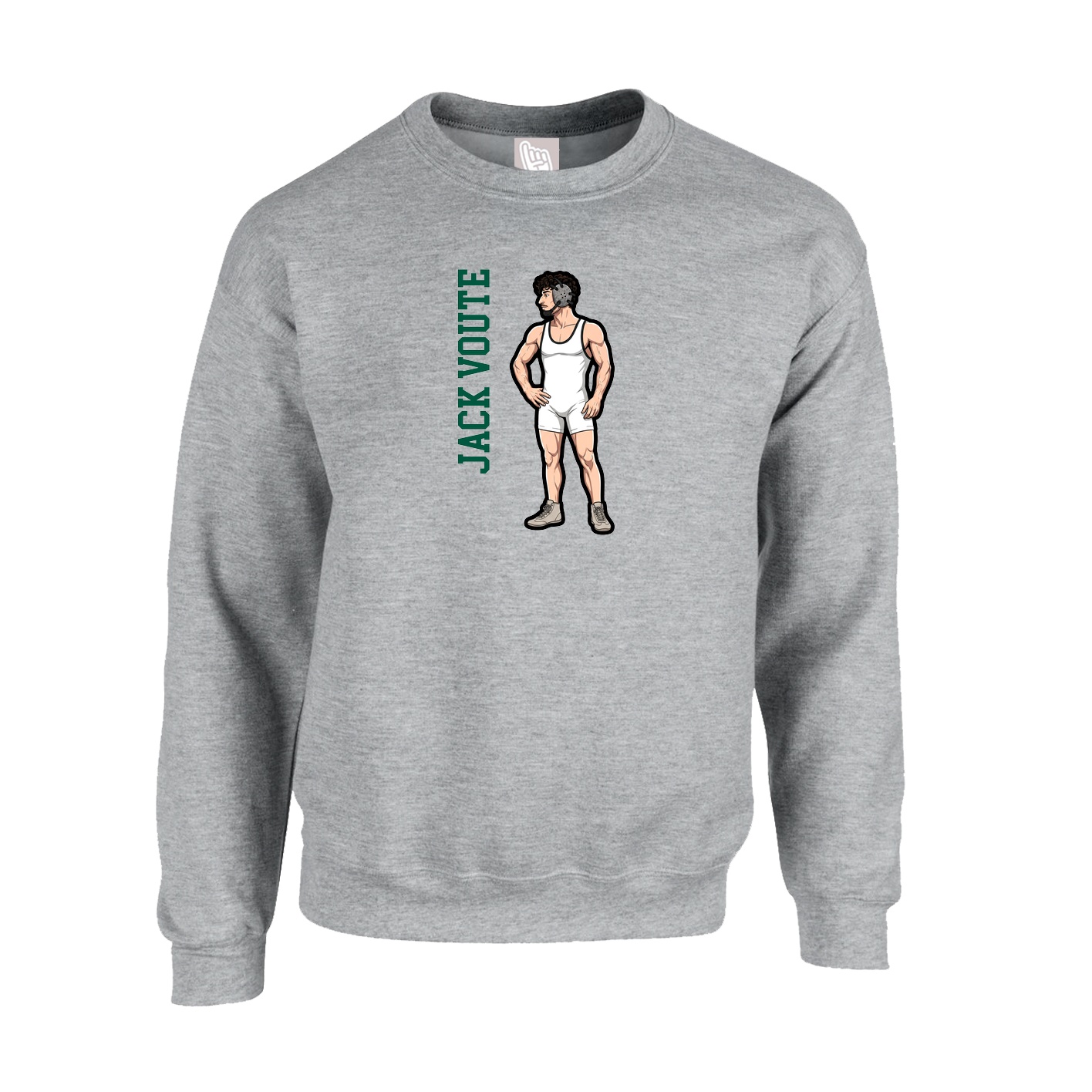 Fleece Crew — Name Vertical in Grey
