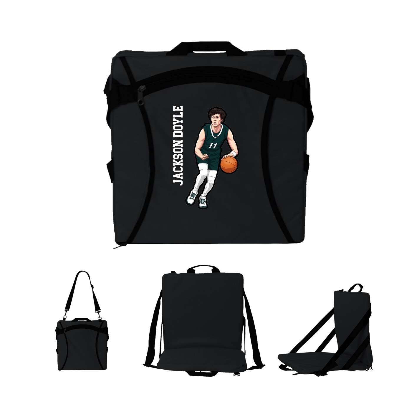 Folding Stadium Seat — Name Vertical in Black