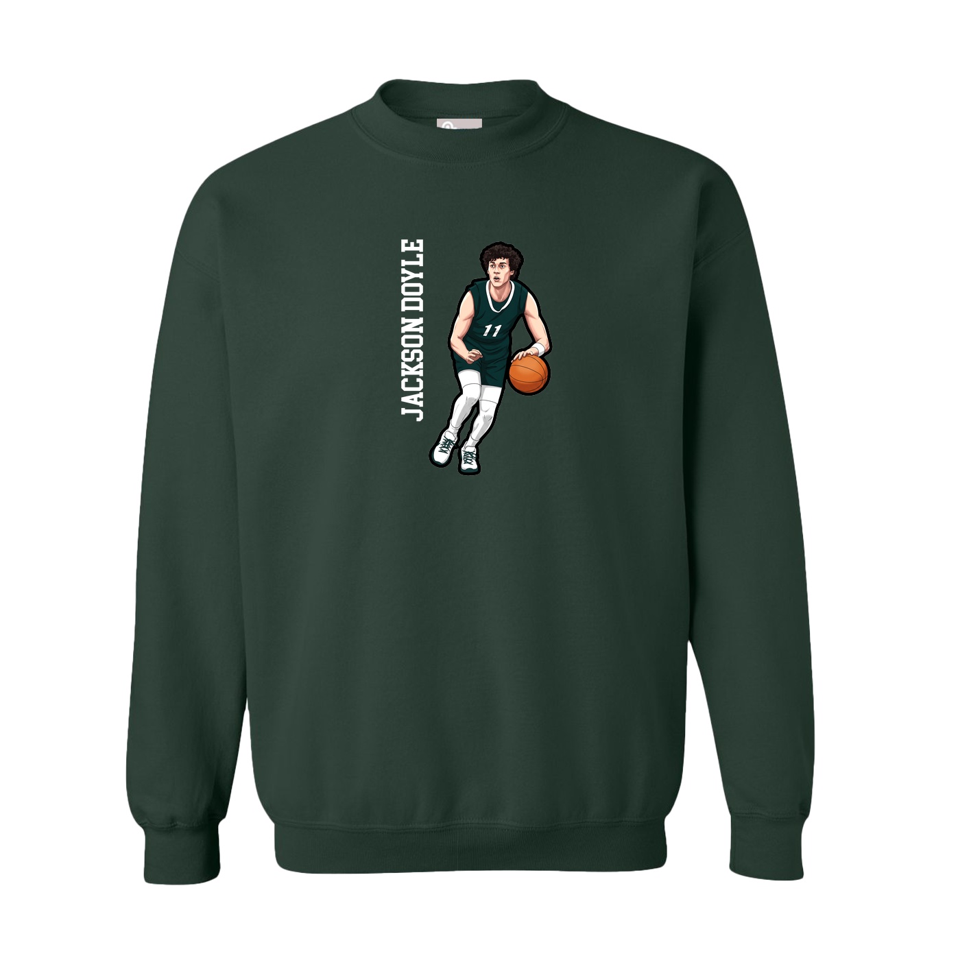 Fleece Crew — Name Vertical in Green