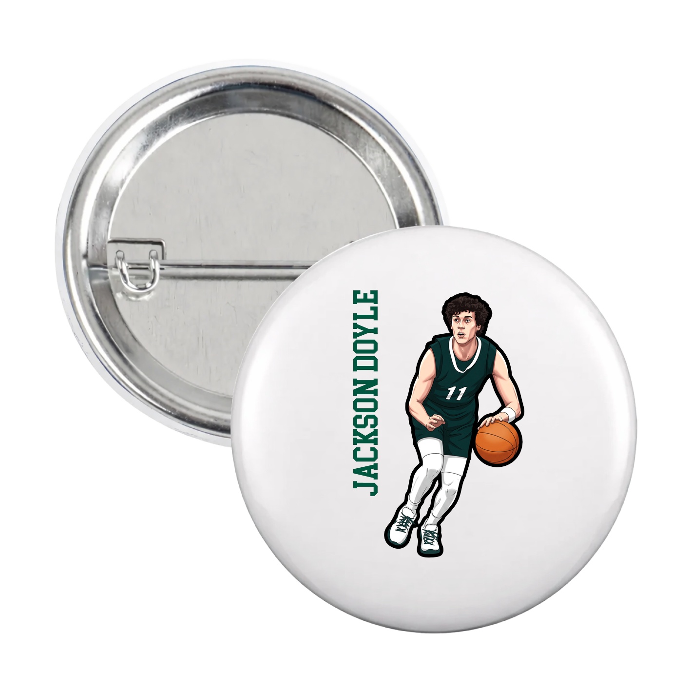 Game Day Button — Name Vertical in White