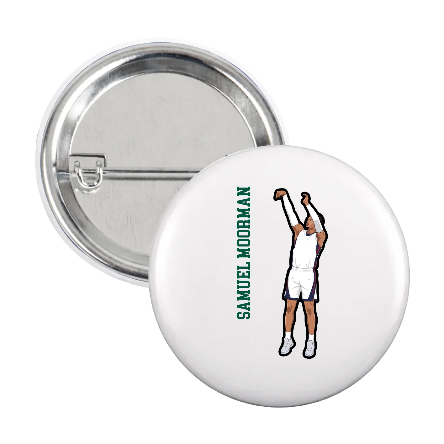 Game Day Button — Name Vertical in White