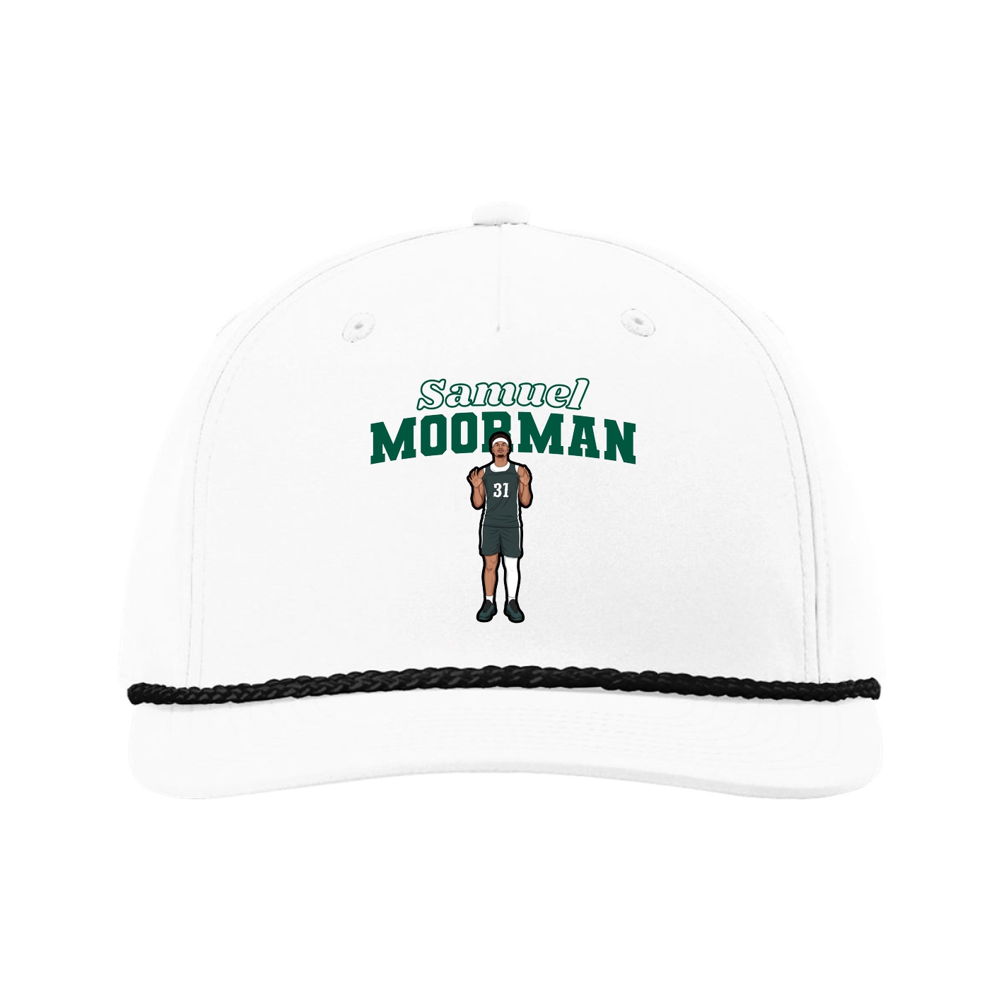 Five-Panel Classic Rope Cap — Name Arch in White