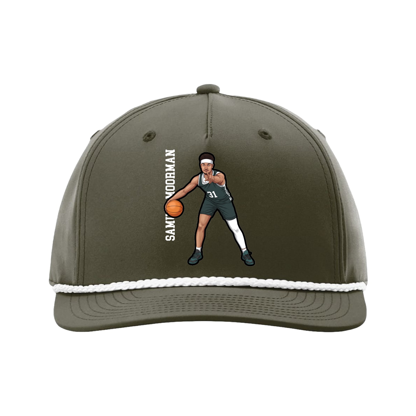 Five-Panel Classic Rope Cap — Name Vertical in Green