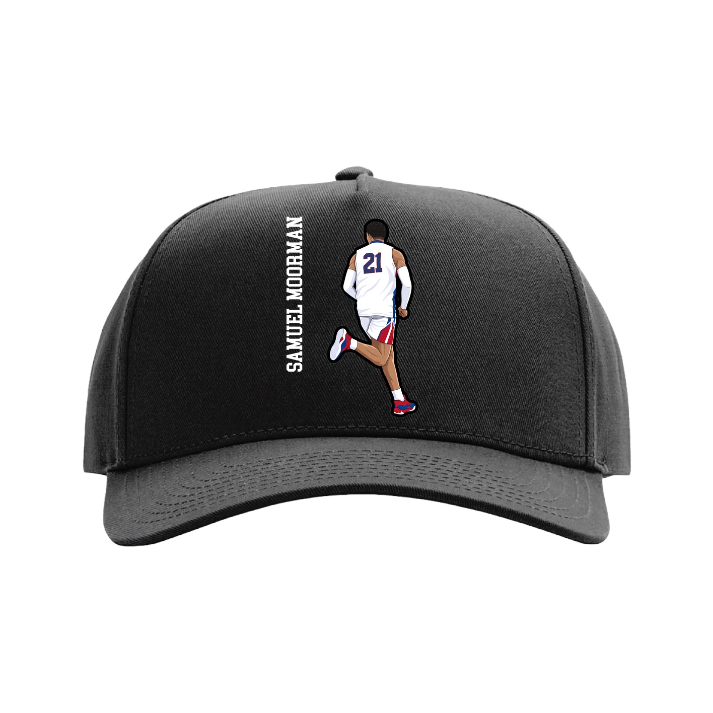 Full Fabric Five-Panel Champ Cap — Name Vertical in Black