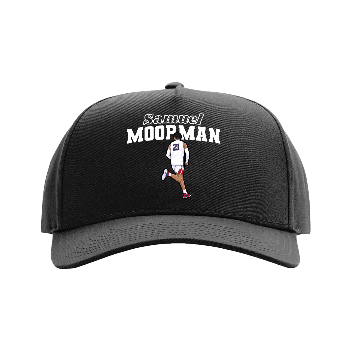 Full Fabric Five-Panel Champ Cap — Name Arch in Black