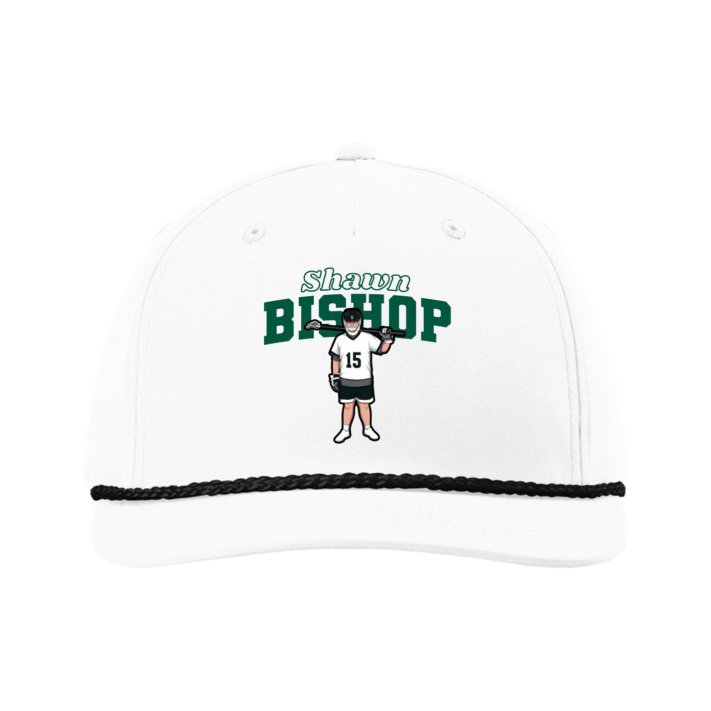 Five-Panel Classic Rope Cap — Name Arch in White