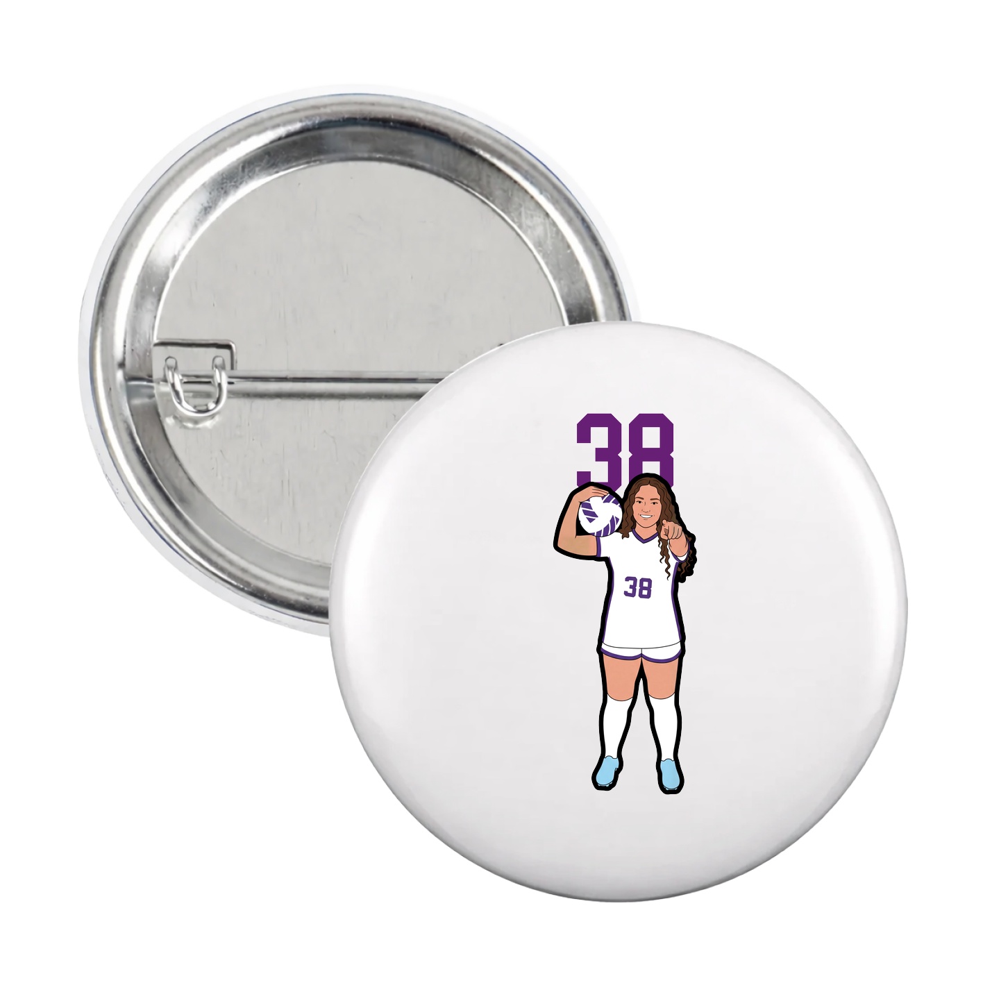 Game Day Button — Number Top in White