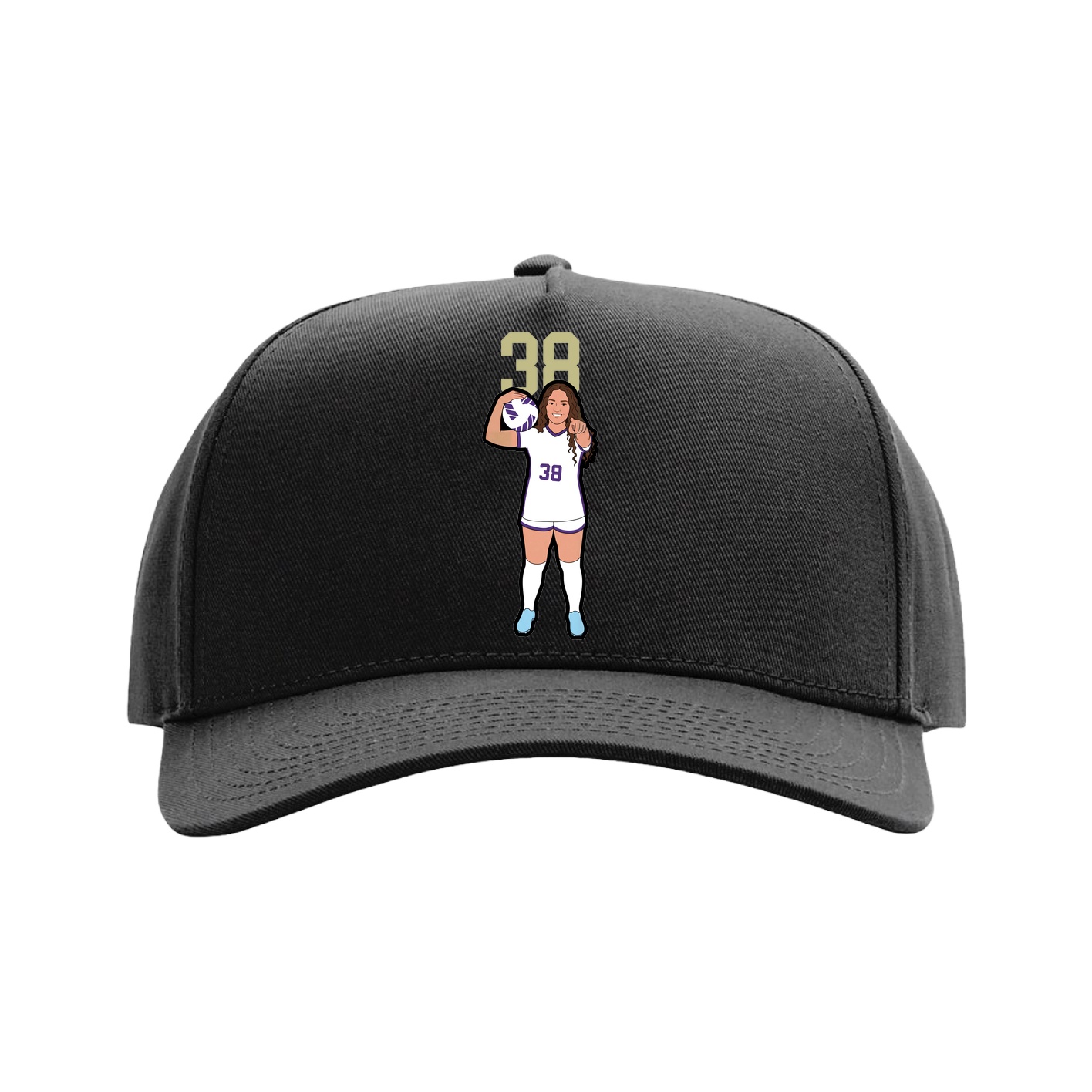 Full Fabric Five-Panel Champ Cap — Number Top in Black